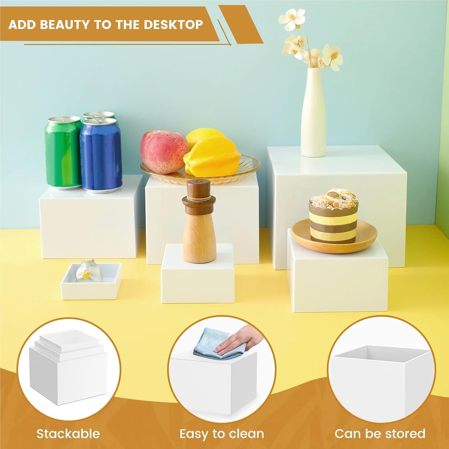Food Risers for Buffet Table 6pcs Acrylic Buffet Riser Food Display Stands Stackable Table Dessert Cake Party Buffet Display Decorating Box 6 Different Sizes(White)