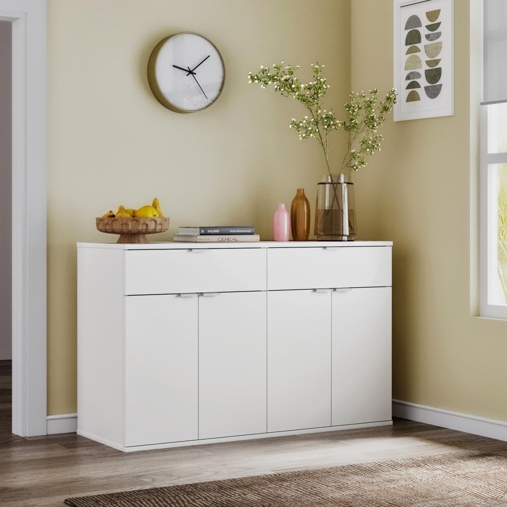 Wakefit Engineered Wood Sideboard | 1 Year Warranty | Storage Cabinet for Home Kitchen Living Room | 2 Closed Compartments & 2 Drawers | Kimani - Frosty White-image-2