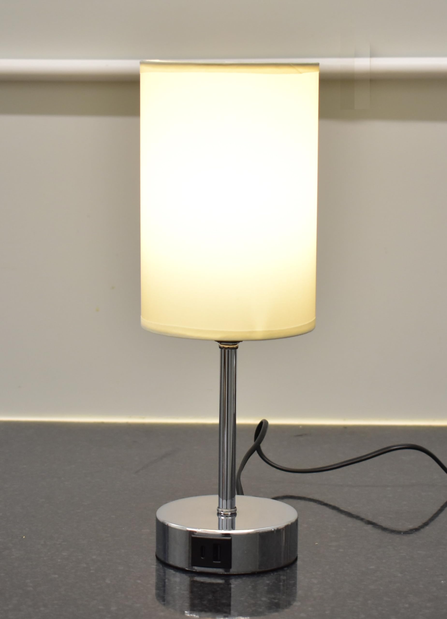 Deenz Beige Touch Lamps With Usb & Type C Port Nightstand Lamp Charge Ports 3 Way Dimmable Bedside Silver (Round Base) Lamp With Fabric Shade Small Table Lamp For Bedroom Living Room Bulb Included