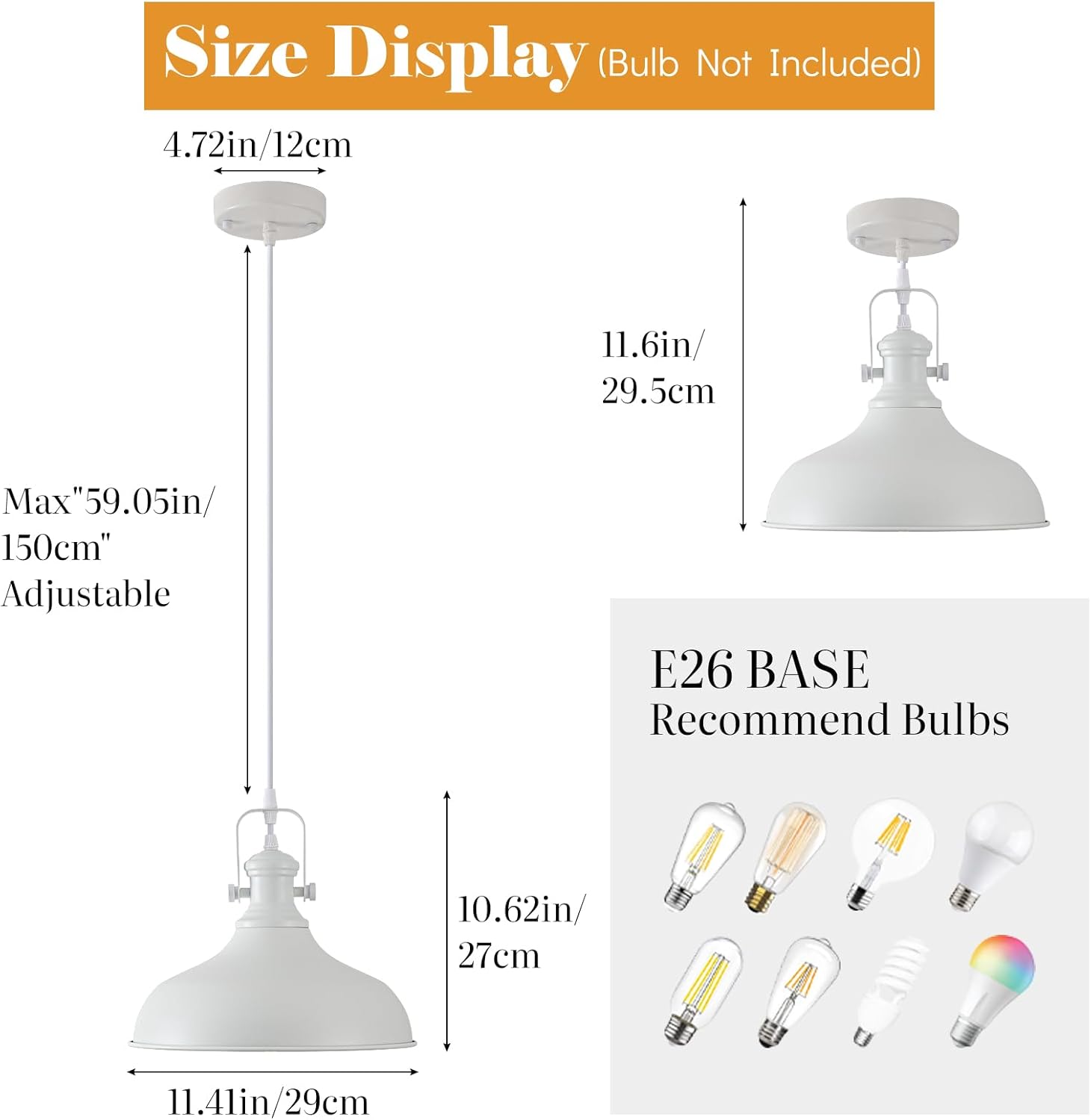 White Pendant Lights 2 Pack, Farmhouse Pendant Lights for Kitchen Island, 11.41" Kitchen Pendant Lighting, Modern Hanging Light Fixtures for Kitchen Dining Room