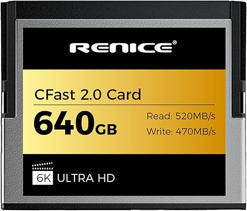 RENICE Tarjeta de memoria CFast 2.0 de 512 GB, continua hasta 520 MBs de lectura-470 MBsWrite Tarjeta flash compacta para fotógrafos de cámara
