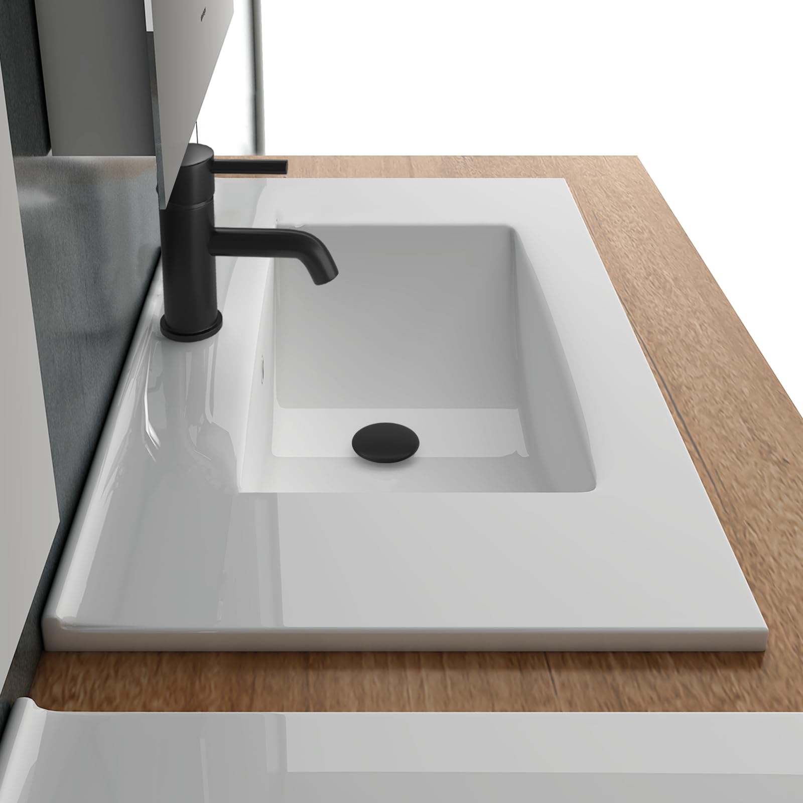 Alpenberger - Lavabo de baño para invitados, 70 cm de ancho, lavabo empotrable, rectangular, con sellado de cerámica, nano y rebosadero