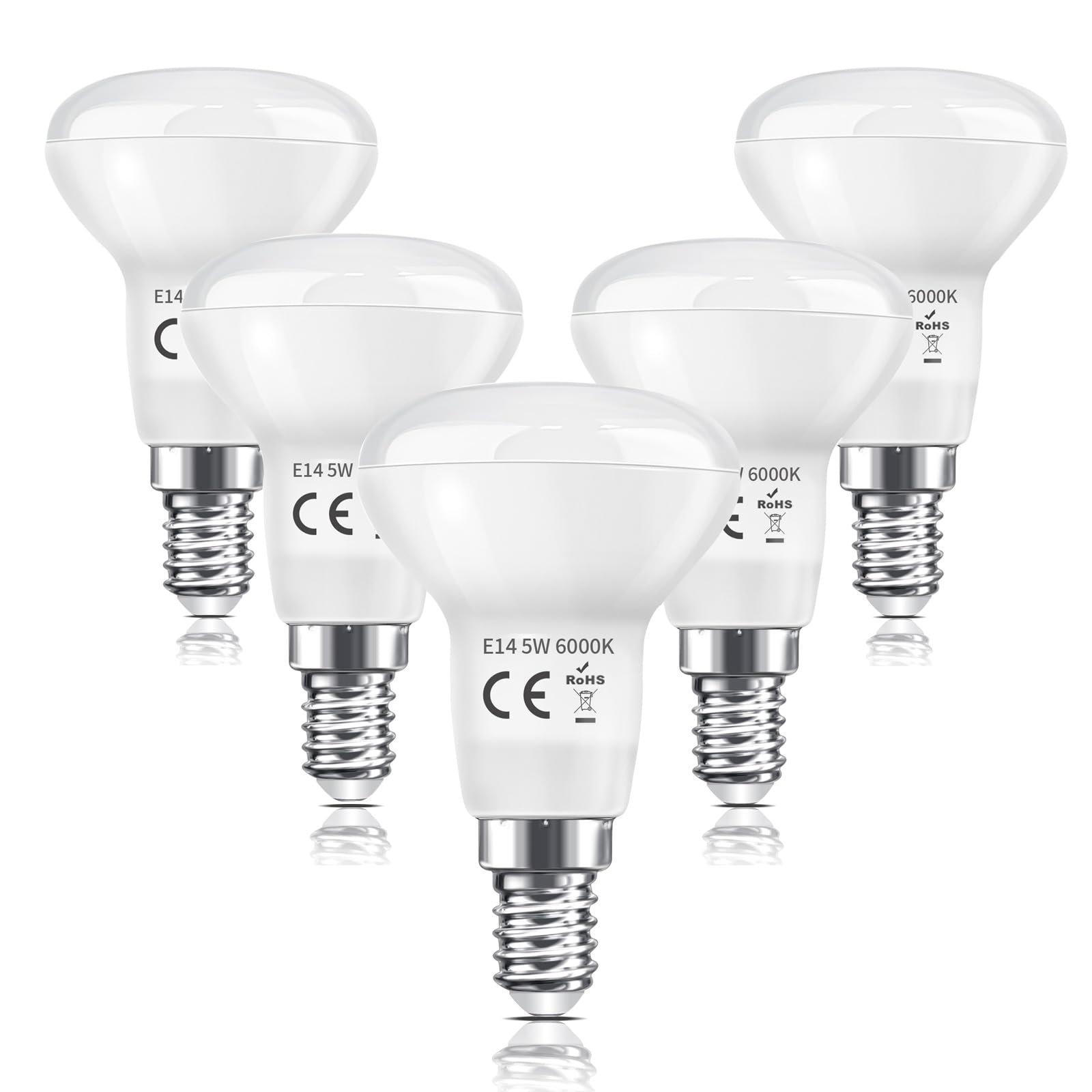 R50 Reflektorlampe 5W E14 LED Lampe Kaltweiß 6000K, R50 E14 LED Strahler Ersetzt 40W Glühbirne, Reflektor Energiesparlampe, Nicht Dimmbar, 475LM, 5er Pack