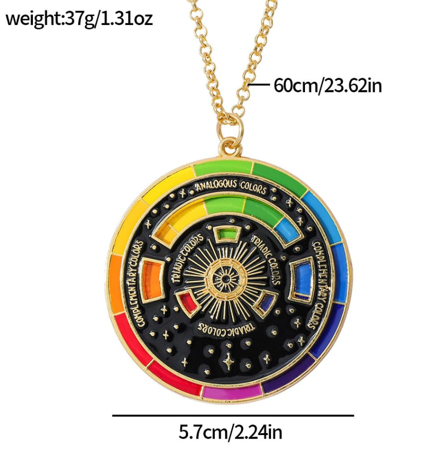 2 Pcs Rotatable Color Wheel Necklace, 2.24″ Rotating Color Wheel Round Pendant for Colors Matching Difficulty Artist Designer Painter2