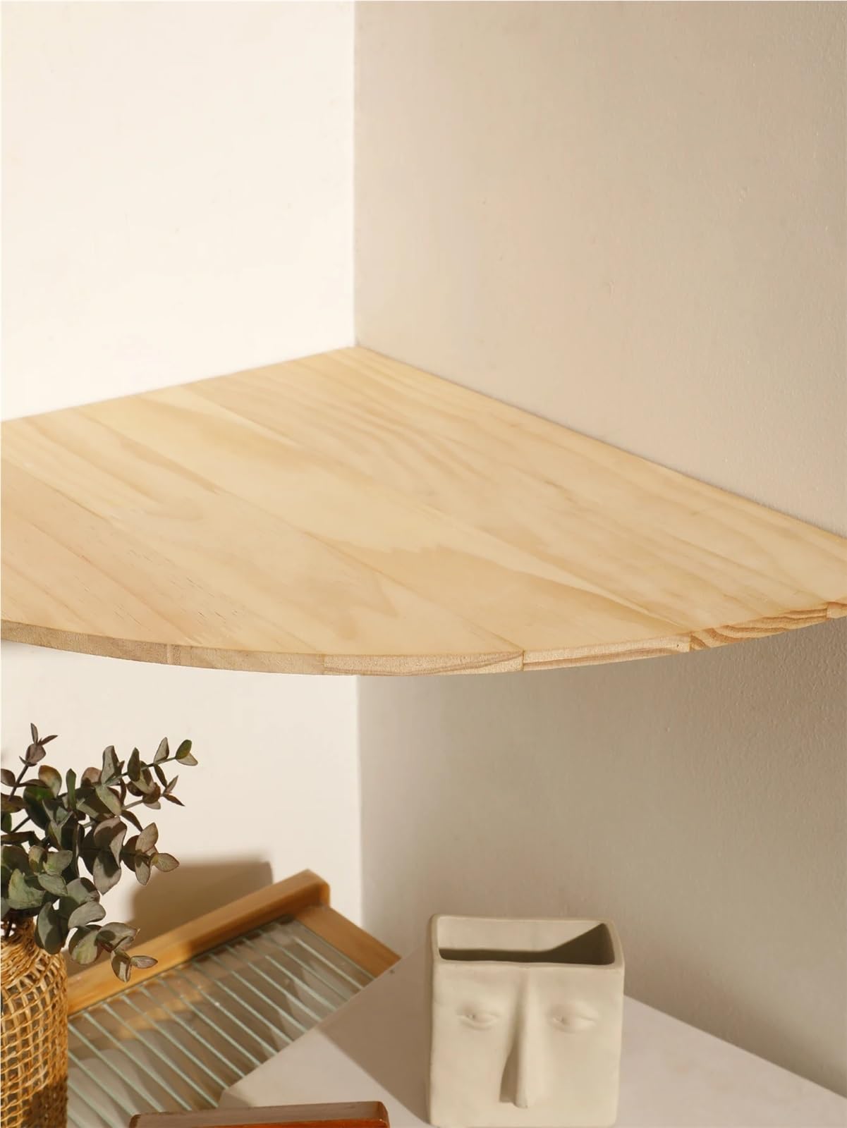 Mensole angolari galleggianti in legno, con estremità arrotondate, per camera da letto, soggiorno, cucina, soluzione salvaspazio da parete (misura 3)