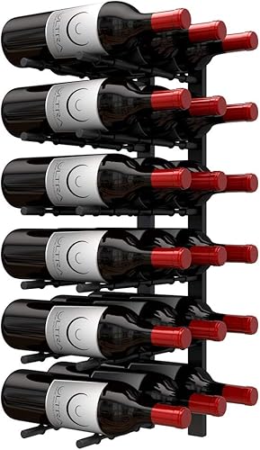 Ultra Wine Racks & Cellars Estantes de Vino Montados en la Pared con Etiqueta Externa (2 Pies de Profundidad, Negro Mate, para 18 Botellas de Vino)