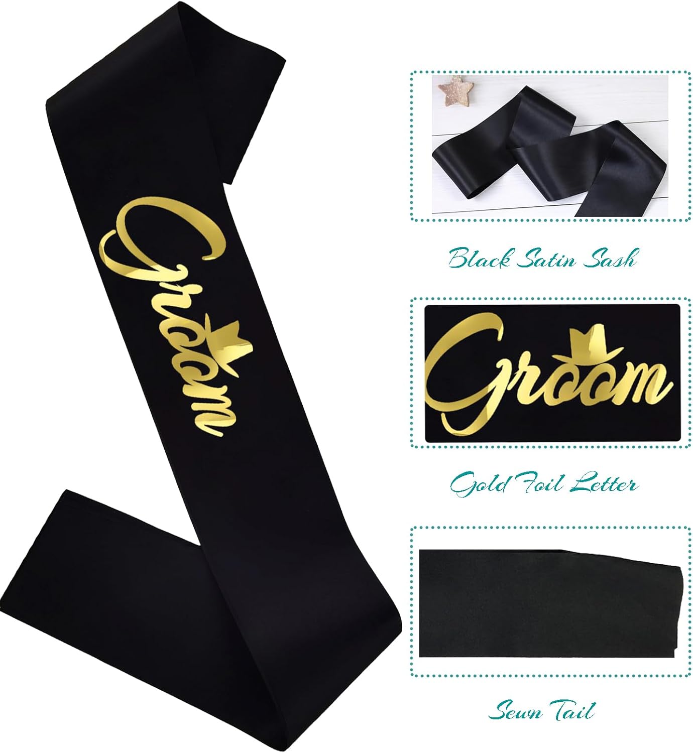2pcs Bride and Groom Sash, Bridal Shower Sashes Bachelor Decorations Just Married Gift Engaged Decor Engagement Accessories Wedding Party Supplies, Black White - Image 2
