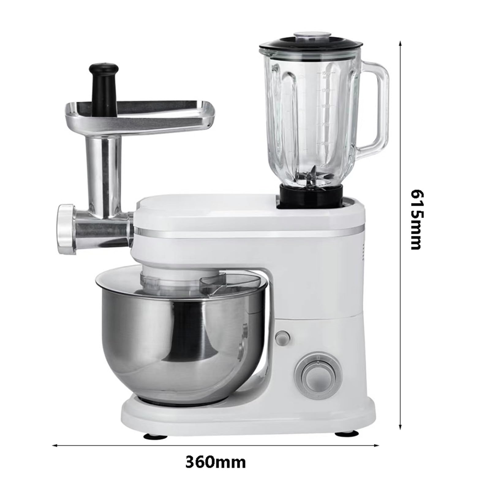 Frullatore Elettrico e tritacarne da Cucina, in Acciaio Inox, Regolazione a 8 velocità, con tritacarne, Asta di mescolamento, Asta di Impasto