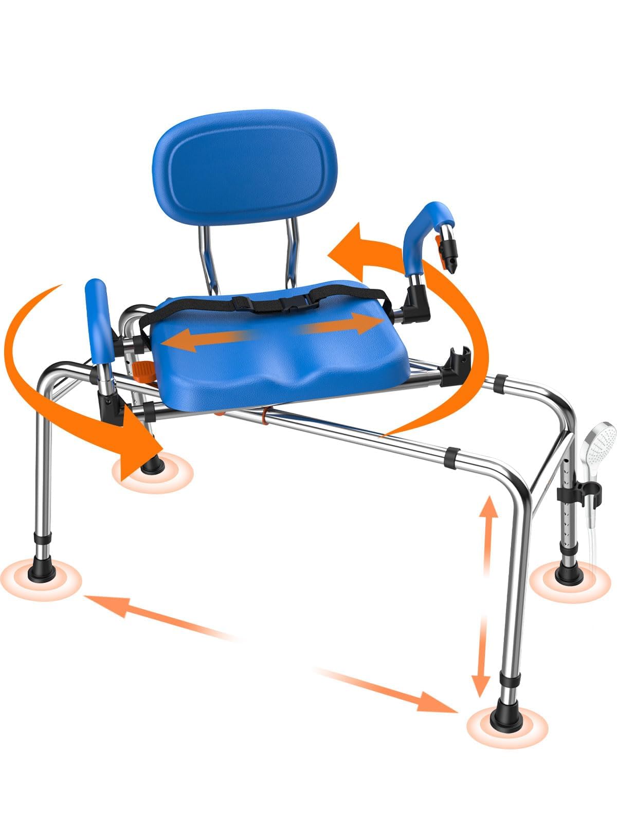 Sedia doccia girevole 360° e scorrevole, portata 204 kg. Regolabile in altezza, braccioli imbottiti, piedini antiscivolo. Sicura e confortevole per doccia e vasca (Blu intenso)
