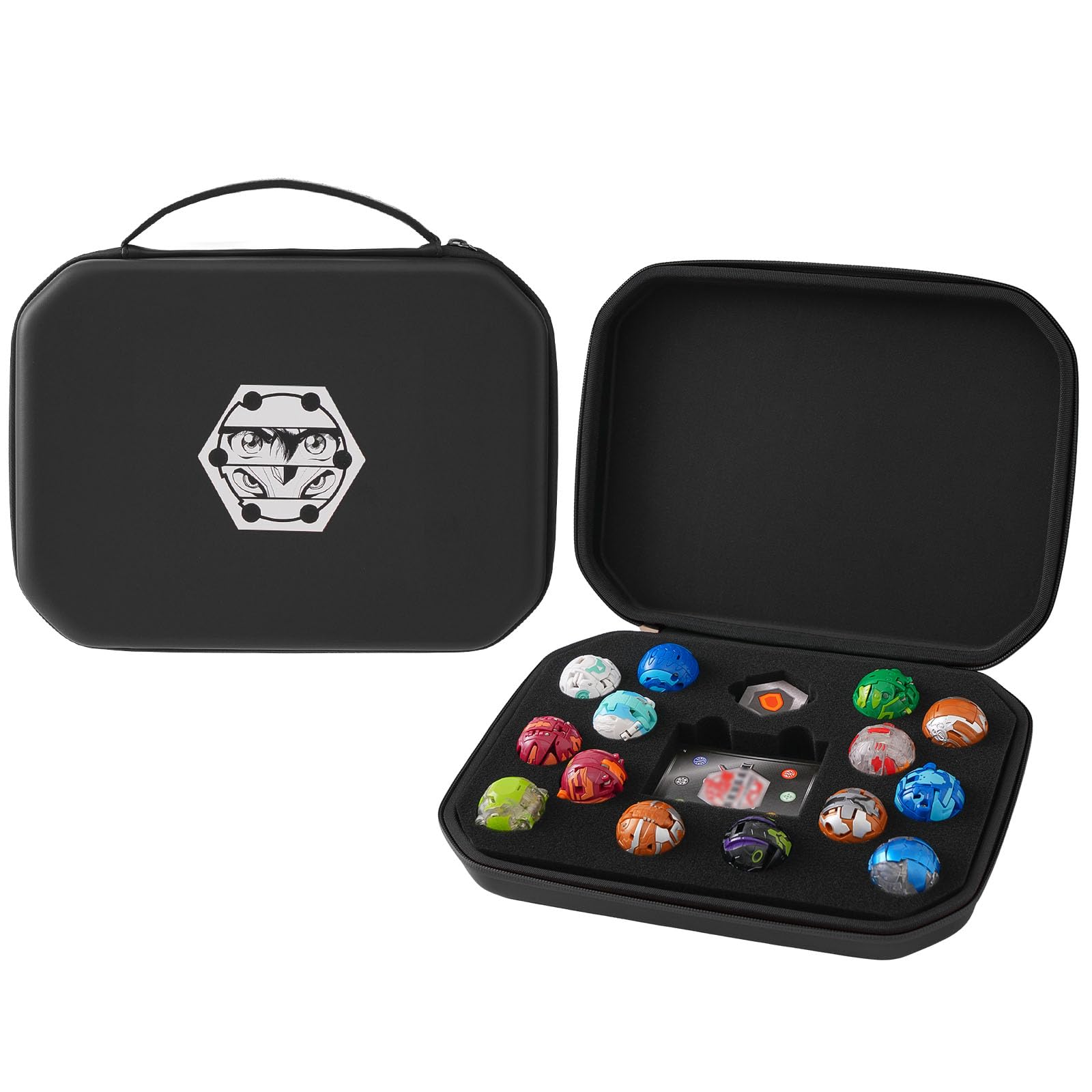 Case Compatible with Bakugan, Toy Organizer Bag for Figures, BakuCores, Armored Alliance, Geogan Rising with Mesh Pocket - Mini Toys Container Holder (Bag Only)-Black