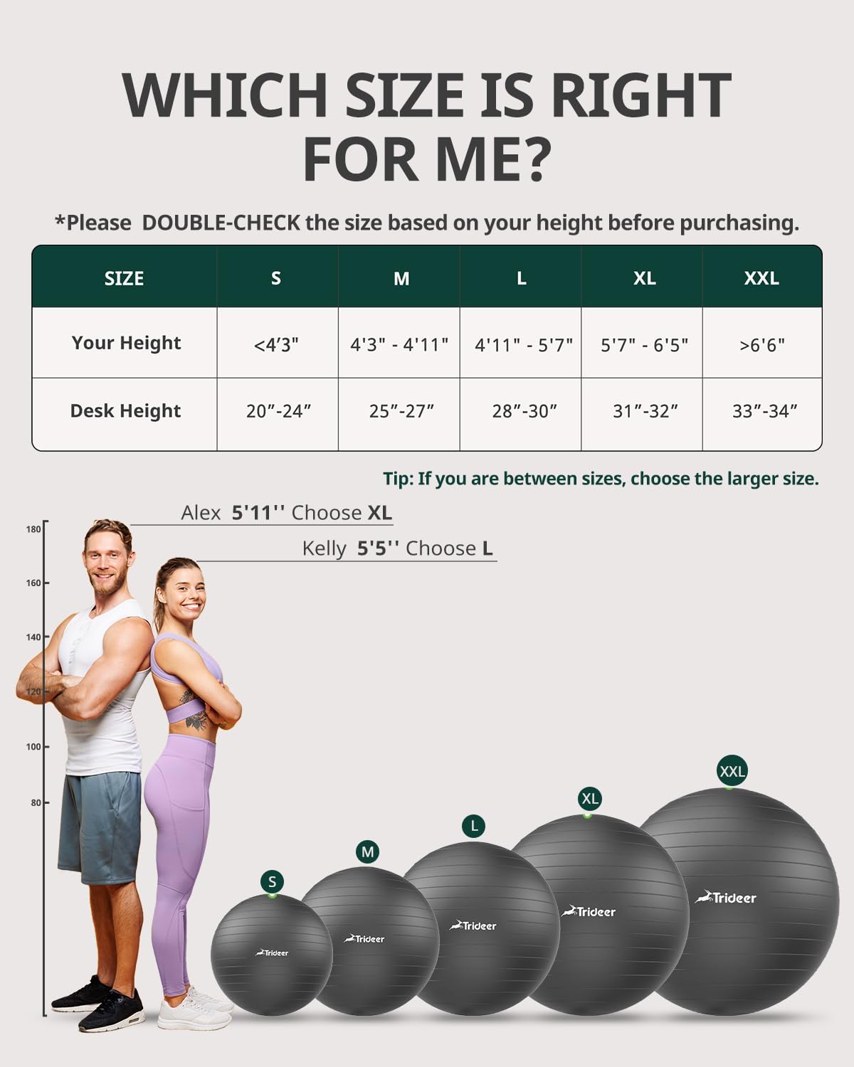 Trideer Yoga Ball Exercise Ball for Working Out, 5 Sizes Gym Ball, Birthing Ball for Pregnancy, Swiss Ball for Physical Therapy, Balance, Stability, Fitness, Office Ball Chair, Quick Pump Included