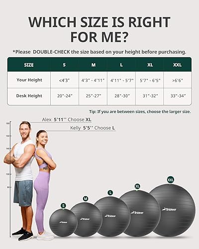 Miniatura 7 de Trideer Pelota de ejercicio para yoga, pilates y fitness. Equipo de pelota de estabilidad para gimnasio en casa y silla de oficina, accesorios de