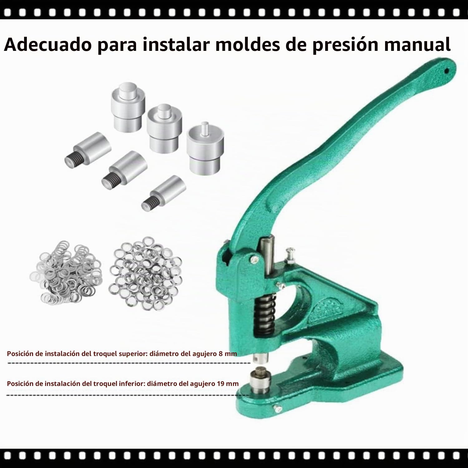 Juego de Prensas para Ojales, Máquina de Prensado Manual para Ojales, Prensa para Remaches con 3 Matrices de 6/10/12 mm y 1500 Ojales para Remaches, DIY, Manualidades, Textiles, Cuero, Cortinas, Toldo