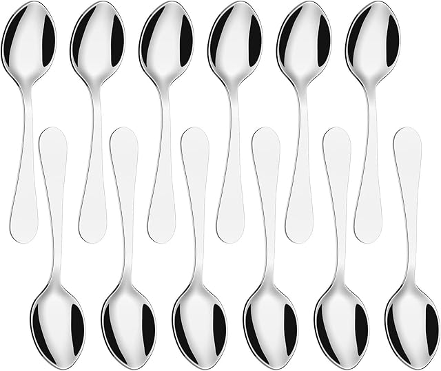 Vinsani Tea Spoons, Set of 12 Stainless Steel Teaspoons, Coffee Tea Dessert Silverware Flatware Ideal for Latte Coffee, Espresso, Hot Chocolate, Desserts & Ice Cream 14cm / 5.5 inch (Silver)