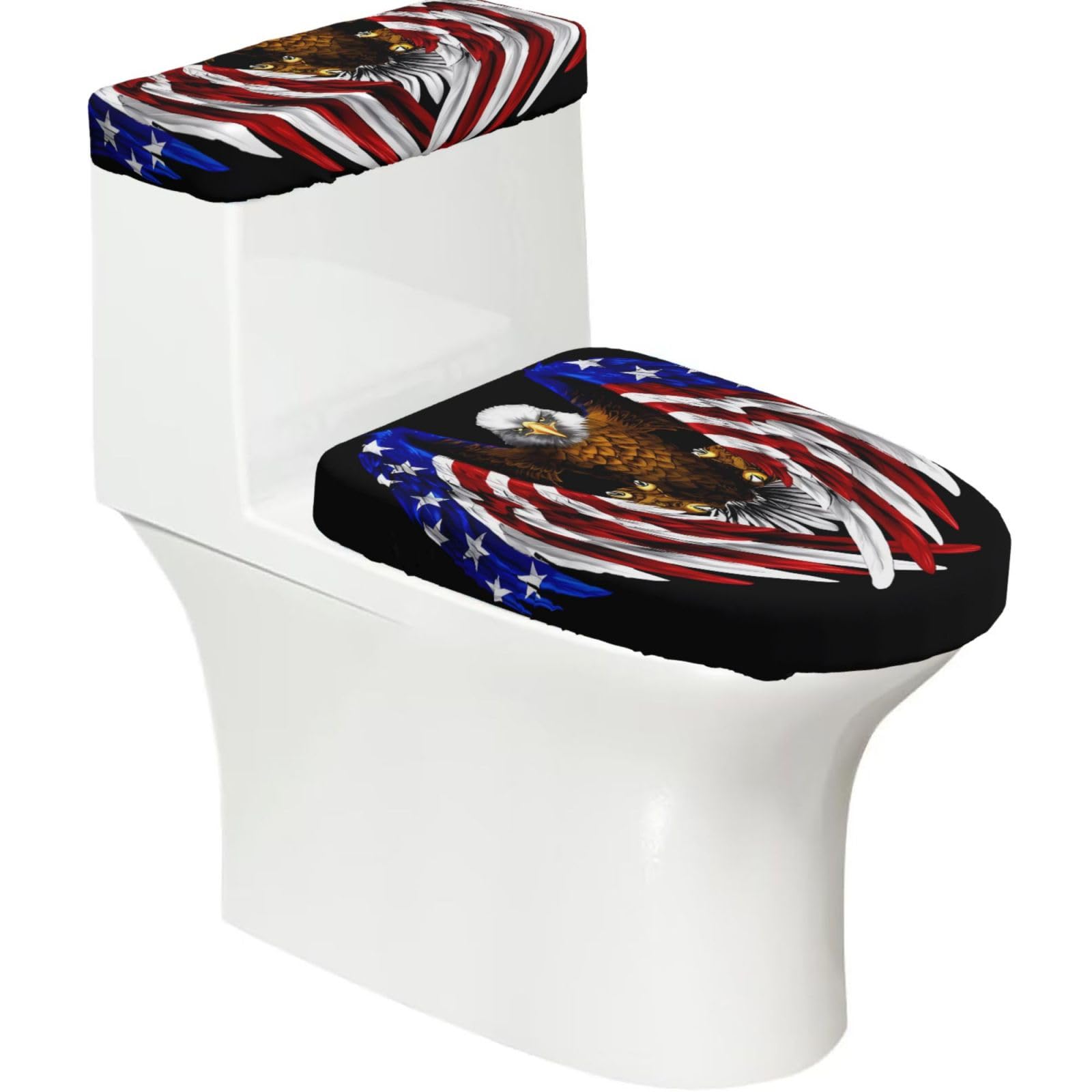Mrowyc Black Usa Flag Patriotic Eagle Printed Toilet Seat Set - Set Of 2 - Universal Toilet Seat Cover - Housewarming Birthday Christmas Gift