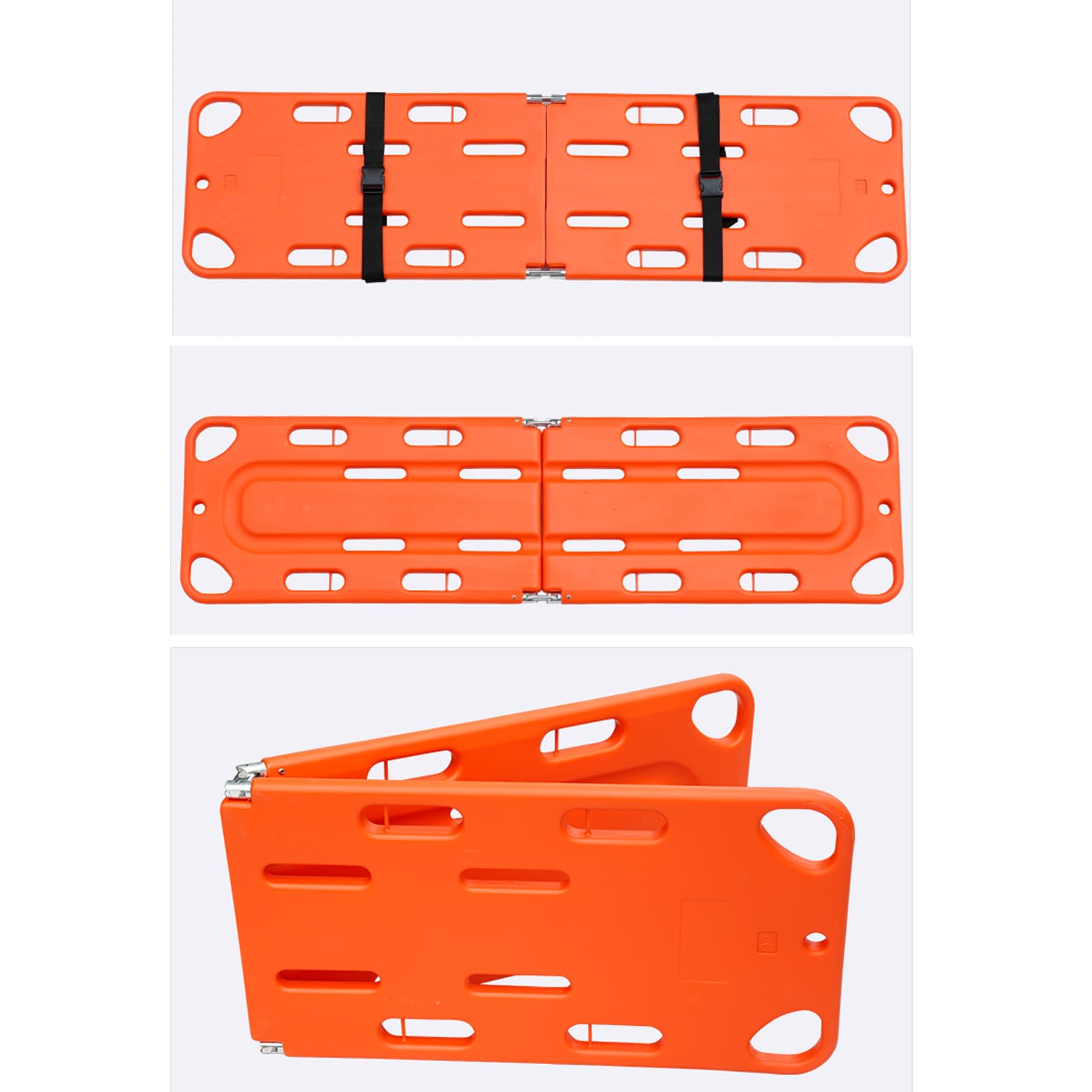 Faltbare Spineboard-Trage - Leichtes, tragbares, wasserabweisendes Spineboard mit 3 verstellbaren Gurten für Rettungssanitäter/Krankenwagen - Strapazierfähiger PE-Kunststoff, Orange, 74"x20"x2",