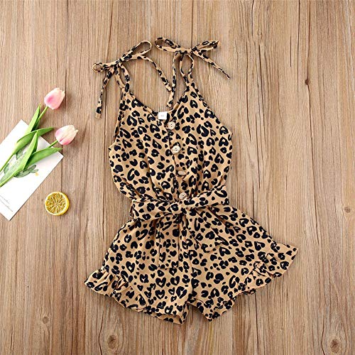 Rtnnsbbfcm Toddler Baby Girl Leopard Printing Romper Bodysuit Sleeveless Suspender Straps Ruffle Jumpsuit Outfit (Beige, 4-5T) - Thumbnail 3