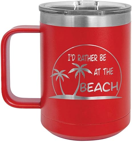 Miniatura 7 de ID RATHER BE AT THE BEACH Taza de café blanca de 15 oz con tapa deslizante  Taza de café de viaje aislada  Ideas de regalos de cumpleaños o Navidad