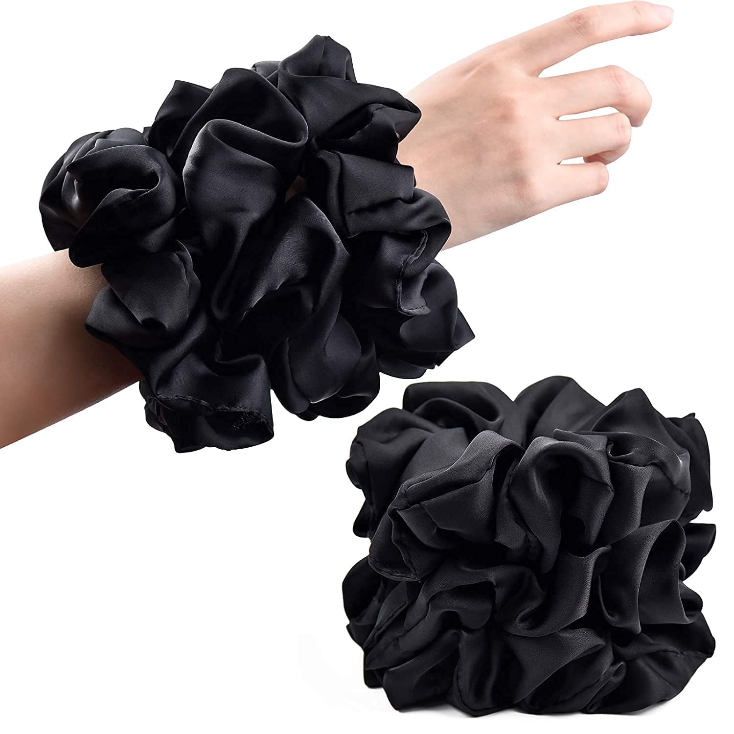 Big Black Real Satin Scrunchies for Women Extra Large Scrunchie Satin Oversized Scrunchy for Thick Hair Elastic Hair Ties Jumbo Hair Scrunchies 6 Pack