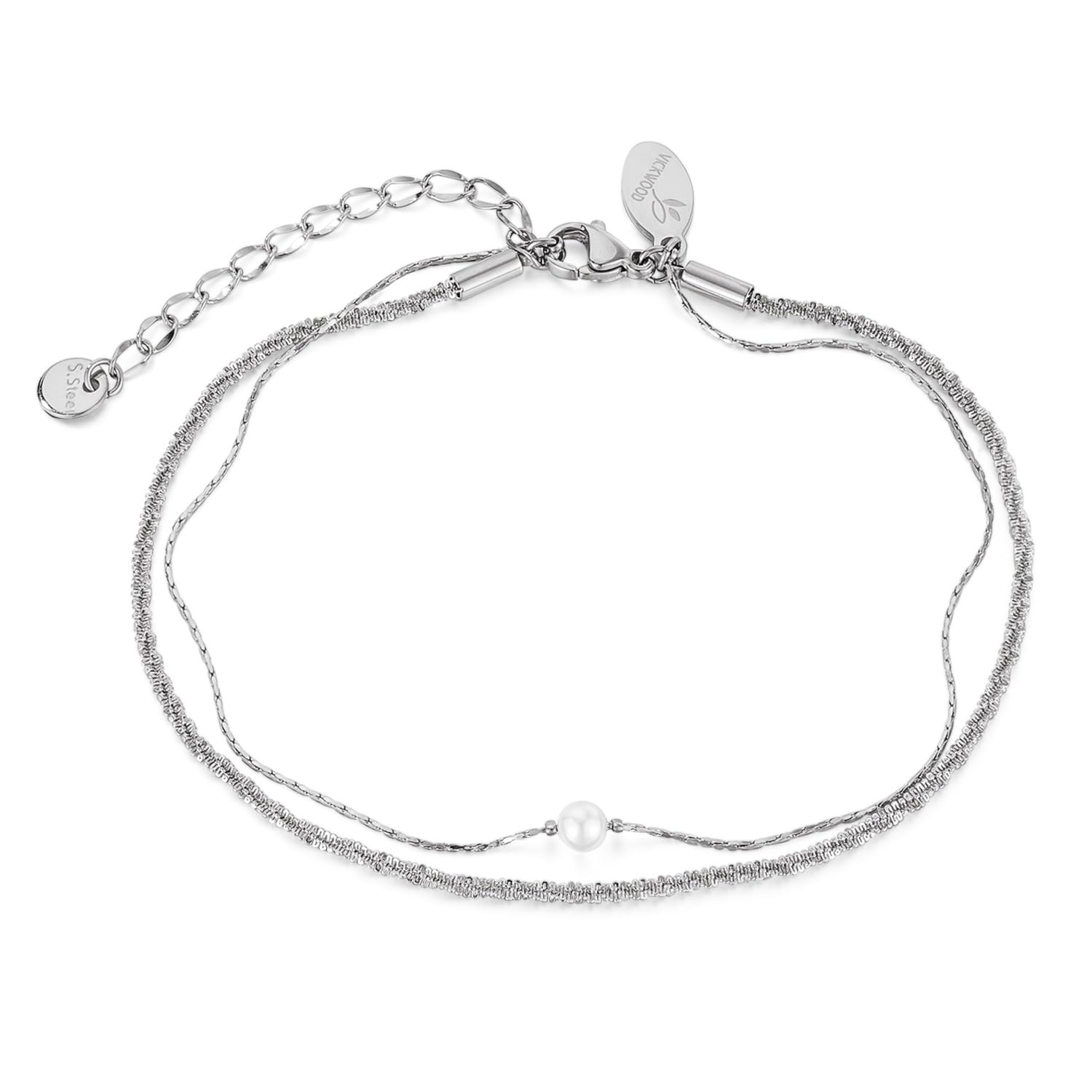 Fußkettchen für Damen Wasserfest bis 30cm lang Edeltahl Fußkette/Armband-Halskette Set Layering-Perlen - Fussketten für Frauen - Silber/Rosegold/Gold
