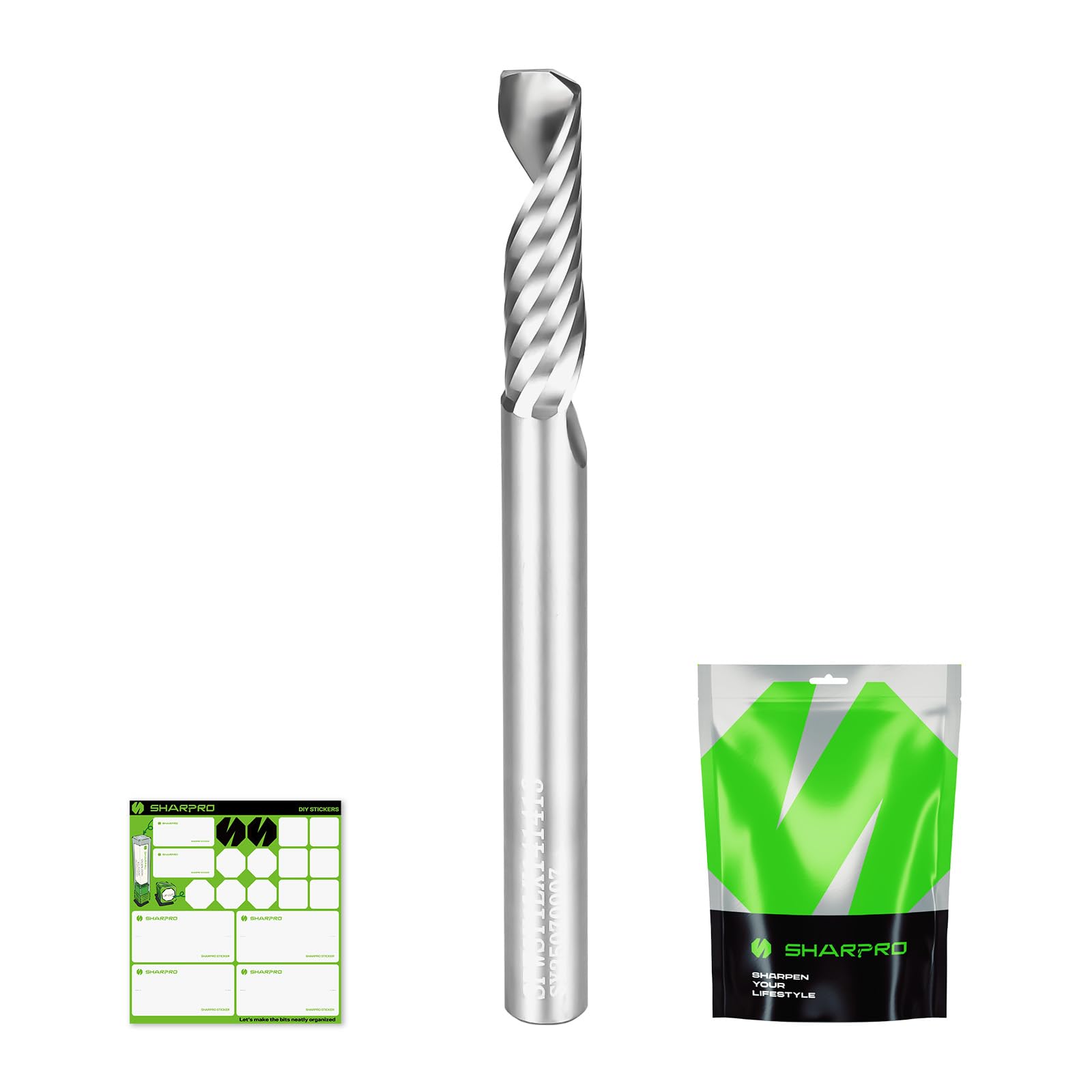 SHARPRO O Flute Upcut Spiral Rouer Bit 1/4 Inch Shank 1/4" Cutting Dia. 1" CL. 3" OVL. Carbide Single Flute CNC Router Bit, Ideal for Aluminum, Plastic, Acrylic, Wood, MDF and PVC