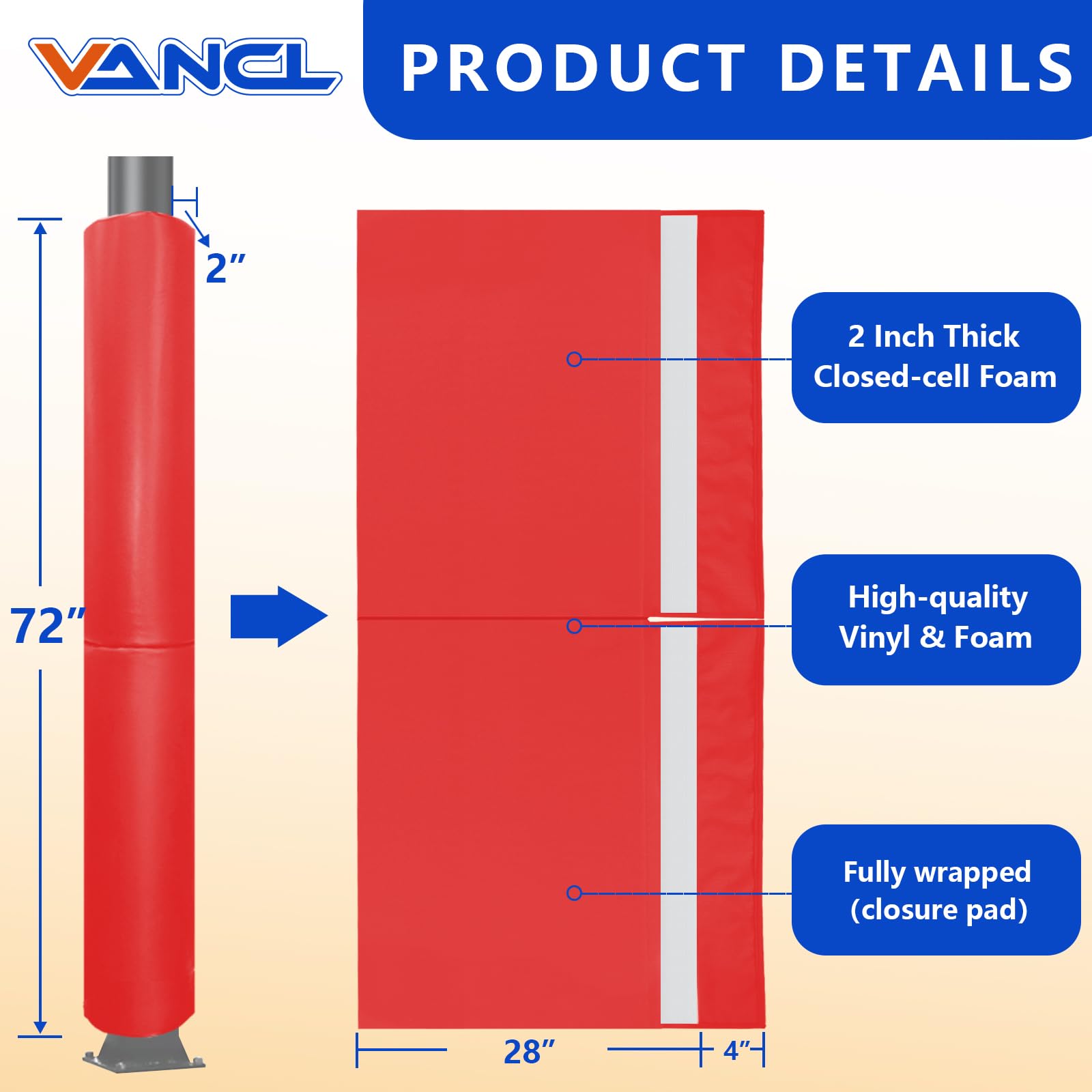 VANCL Heavy Duty Basketball Post Padding – 6FT Protective Wrap Around for Round Poles (4
