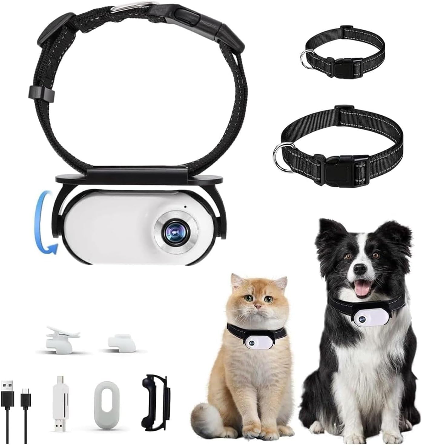 1080p Cat Collar Camera - Mini Waterproof Pet Cam With 170° Wide Angle Jpeg Photo & Avi Video - For Outdoor Dogs & Cats Black