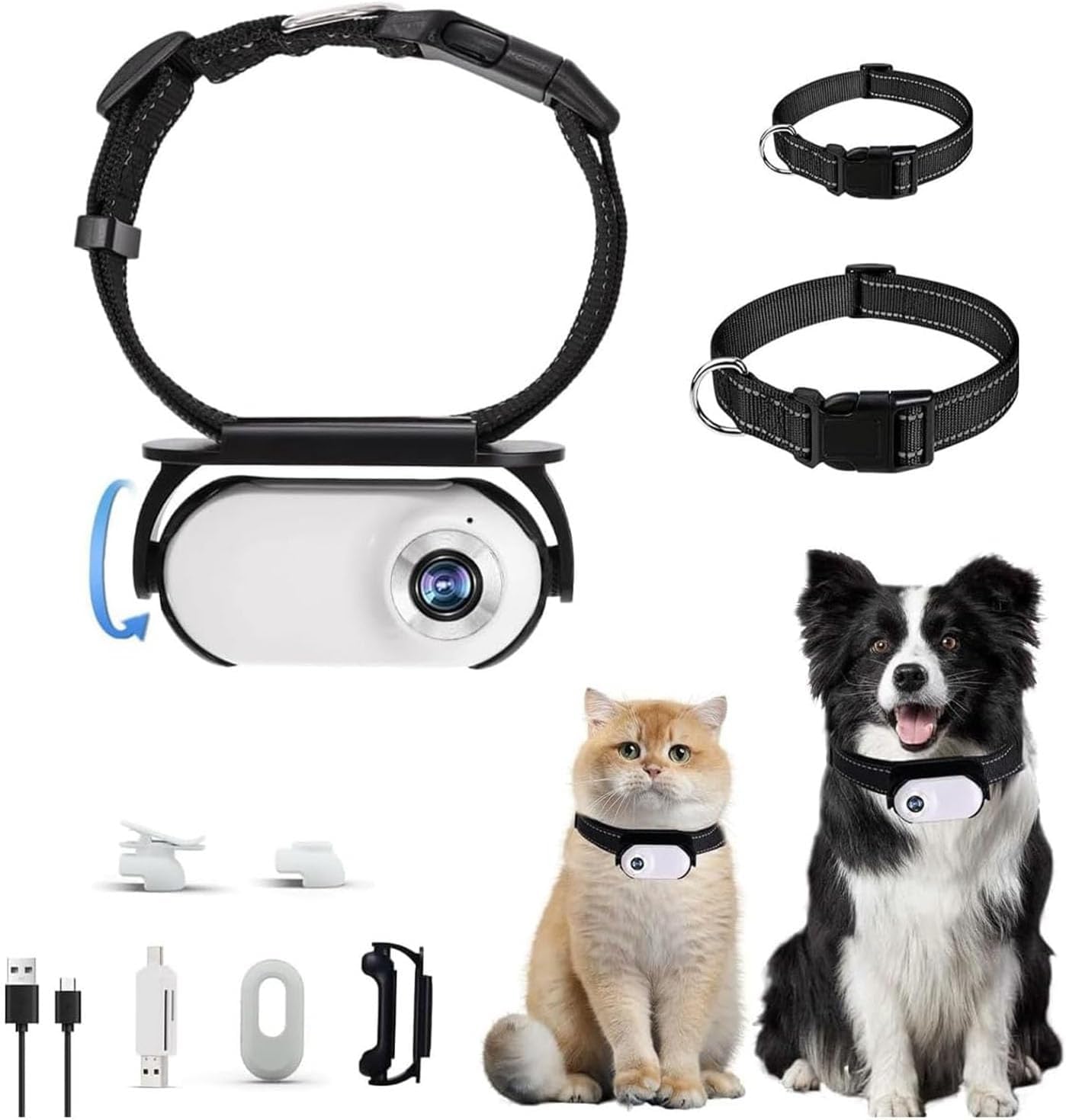 1080p Cat Collar Camera - Mini Waterproof Pet Cam With 170° Wide Angle, Jpeg Photo & Avi Video - For Outdoor Dogs & Cats White