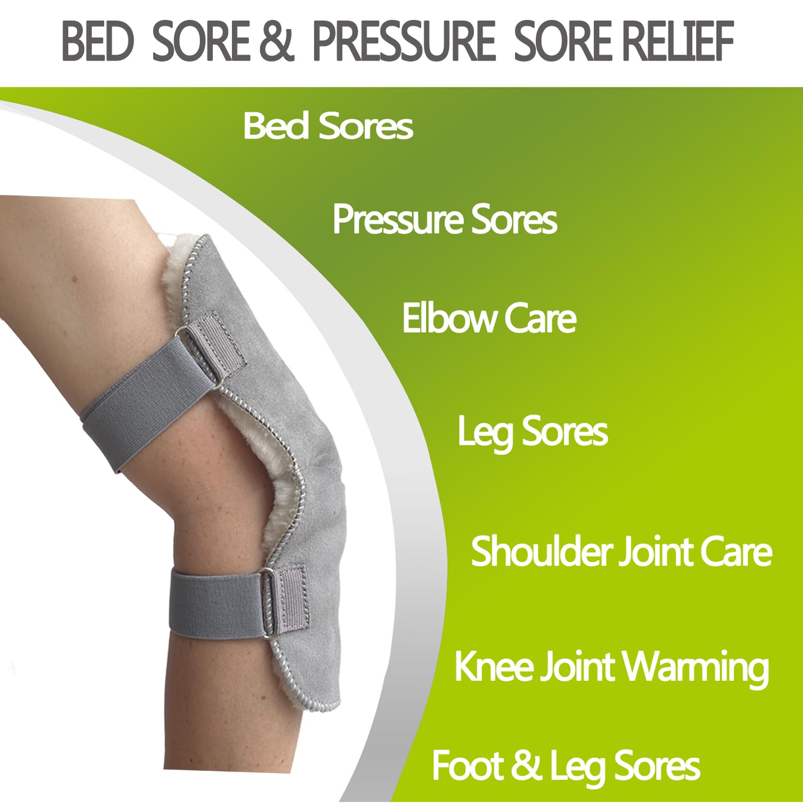 Vogana Sheepskin Elbow Protector Adjustable Widch Pad For Bedsores Pressure Shoulder & Knee Grey 1 Piece