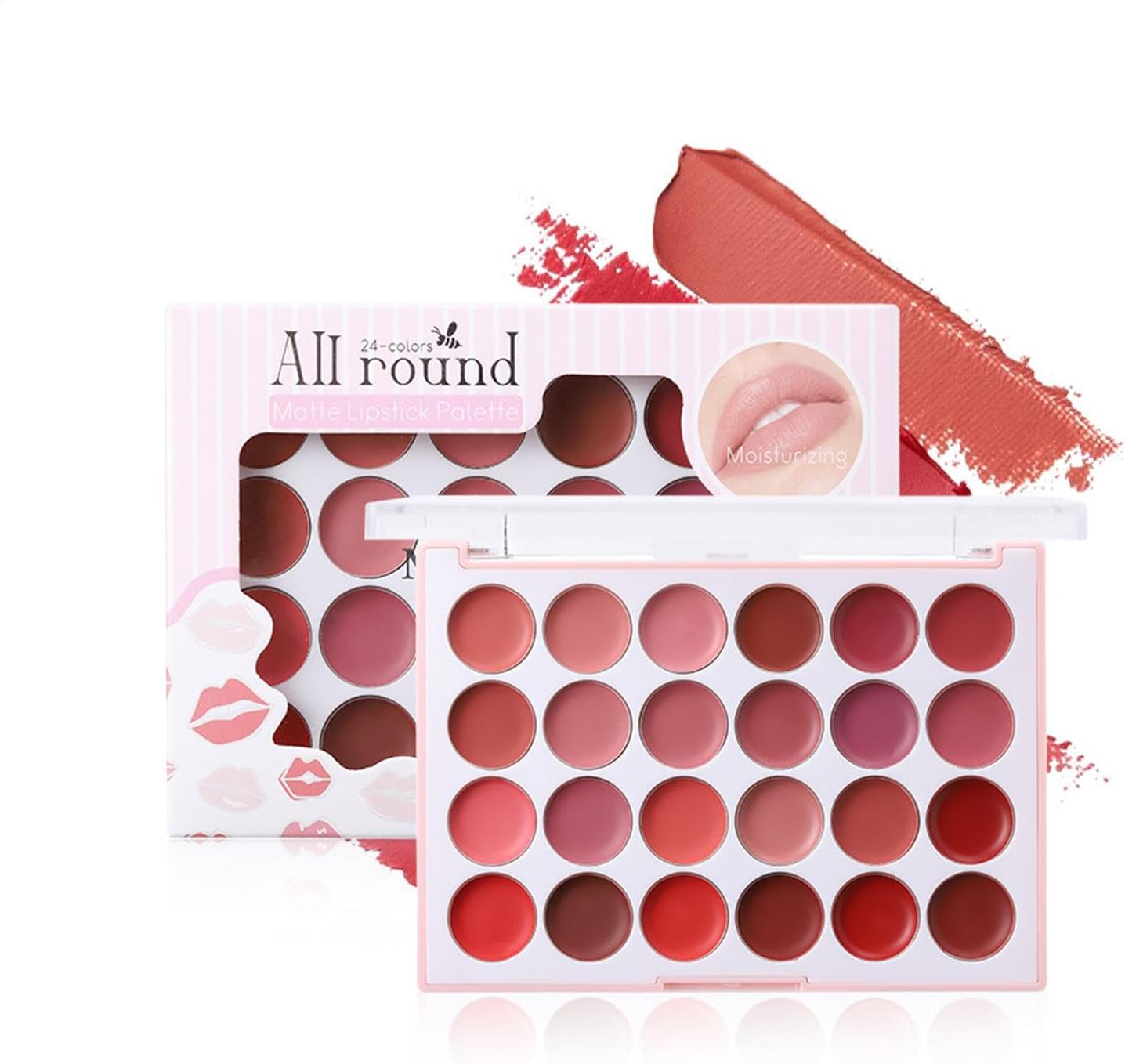 Lip Gloss Palet for Women, Lip Color Palette | Hydraterende lippenbalsem – Langdurige lipgloss voor buitenreizen, 24-kleuren draagbare hydraterende lippenstiftplaat
