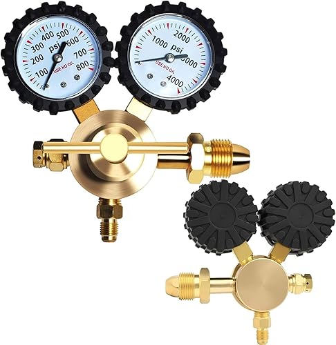 KLLsmDesign Regulador de helio de nitrógeno CGA580 Entrada 0-800PSI Presión de entrega para purga HVAC, conexión de salida macho de 14, cuerpo de