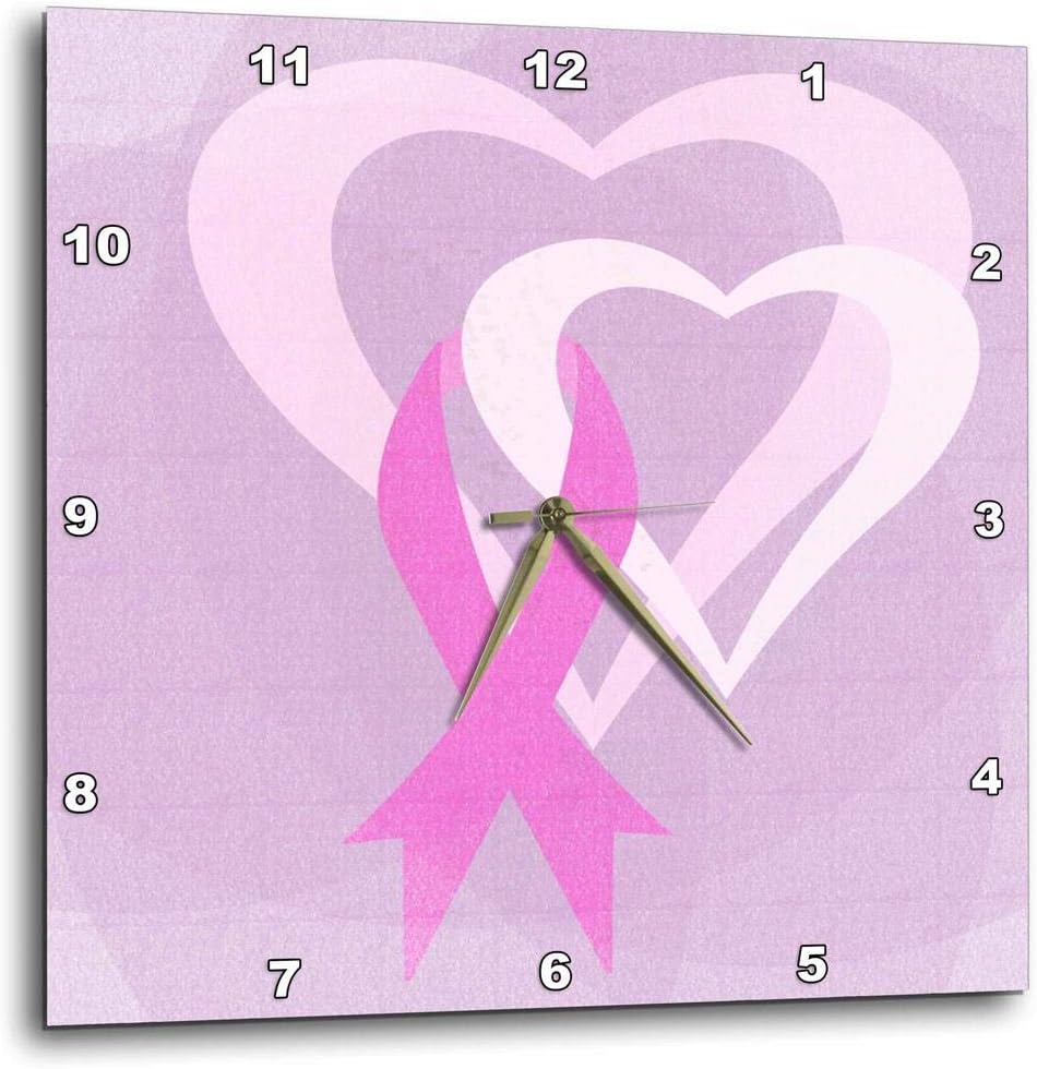 3dRose DPP_79099_1 Pink Ribbon Hearts Breast Cancer Awareness Inspirational Art Wall Clock, 10 by 10"