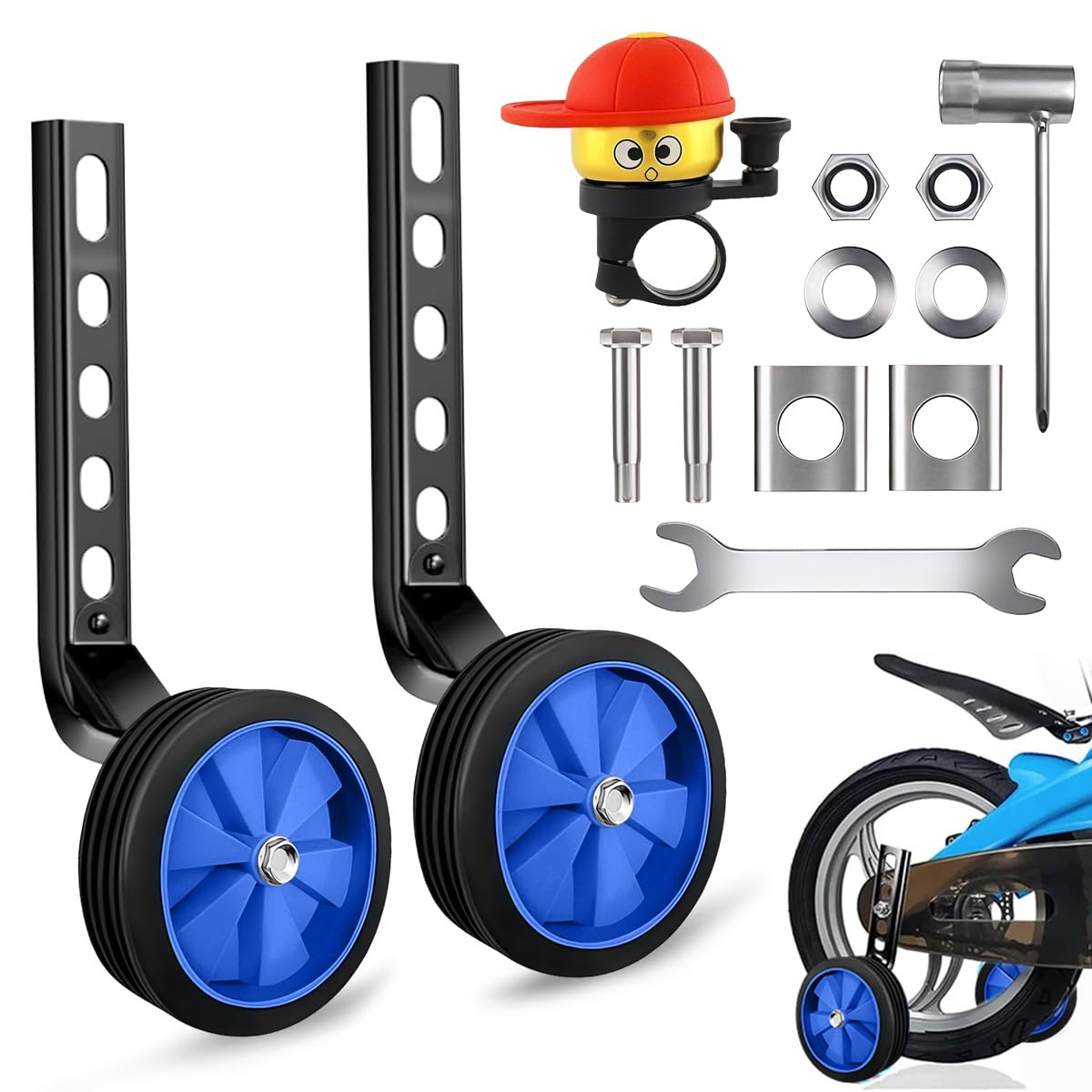1 Paia Ruote Ausiliarie per Biciclette per Bambini, Rotelle Bicicletta Universali, Rotelle Regolabili Laterali per Biciclettas, Training Wheels per 12-20 Pollici Biciclettas (Blu) - 1