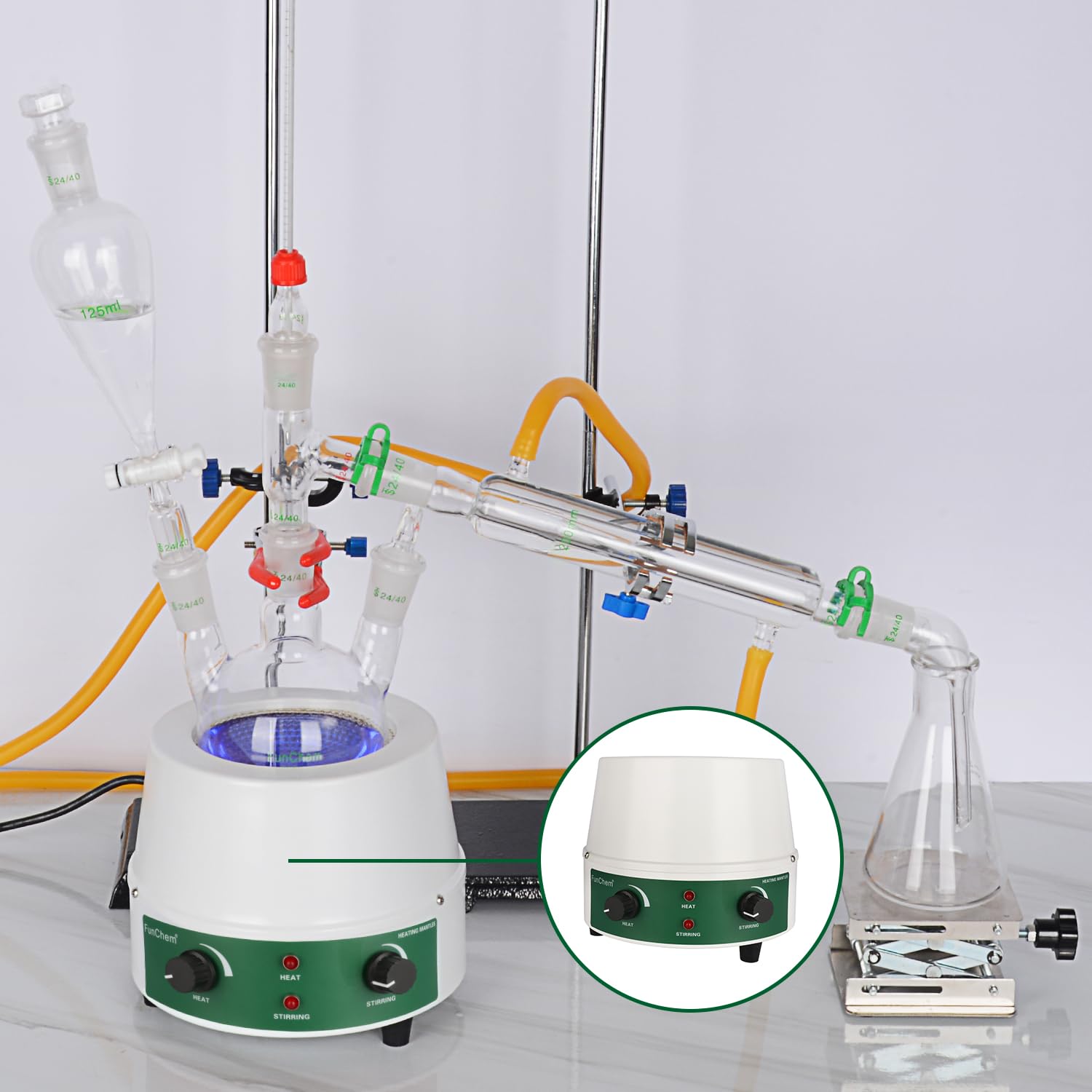 FunChem Manto calefactor, manto de calefacción de laboratorio adaptable con agitación magnética, control de temperatura de 0 a 1600 RPM, funciona a 110 V/450 ℃, potencia de 350 W, apto para capacidad