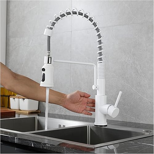 Grifos de cocina blancos mate, grifo de cocina táctil con rociador extraíble, grifo de fregadero de cocina sensible al tacto, grifo de latón para