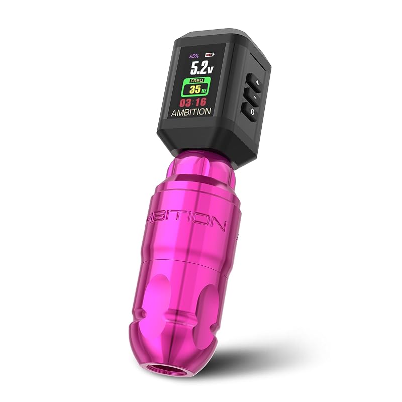 Máquina de Tatuagem Rotativa Ambition Lutin com Fonte de Alimentação Korall, Motor Brushless, Traço Reto de 4,0 mm e Cabo RCA