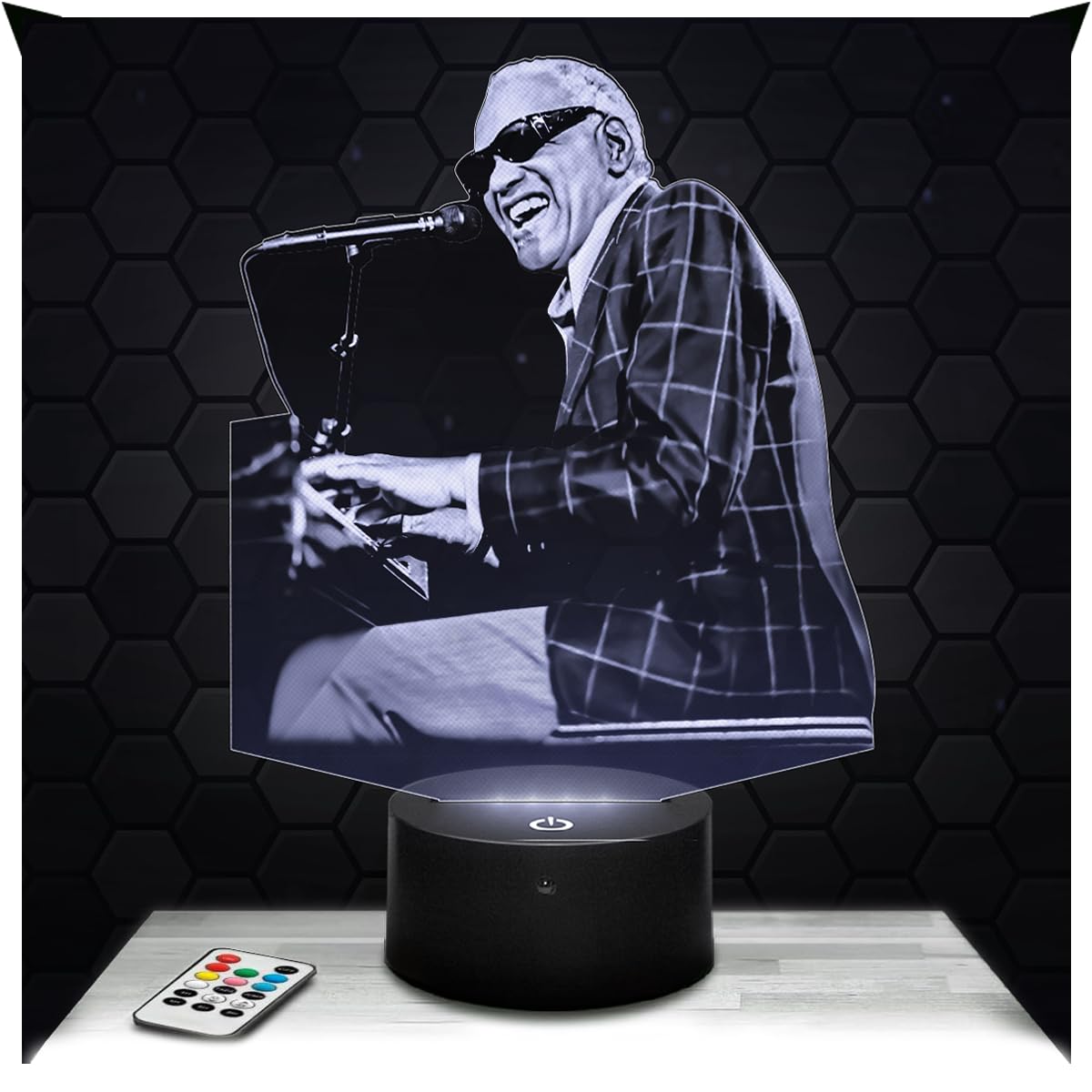 Lampephoto.fr - 3D Lamp Ray Charles Singer Pianist Musician, Touch LED Night Light, 3D Hologram Effect, Christmas Birthday Gift Idea for Men Women, Bedroom Decoration Object