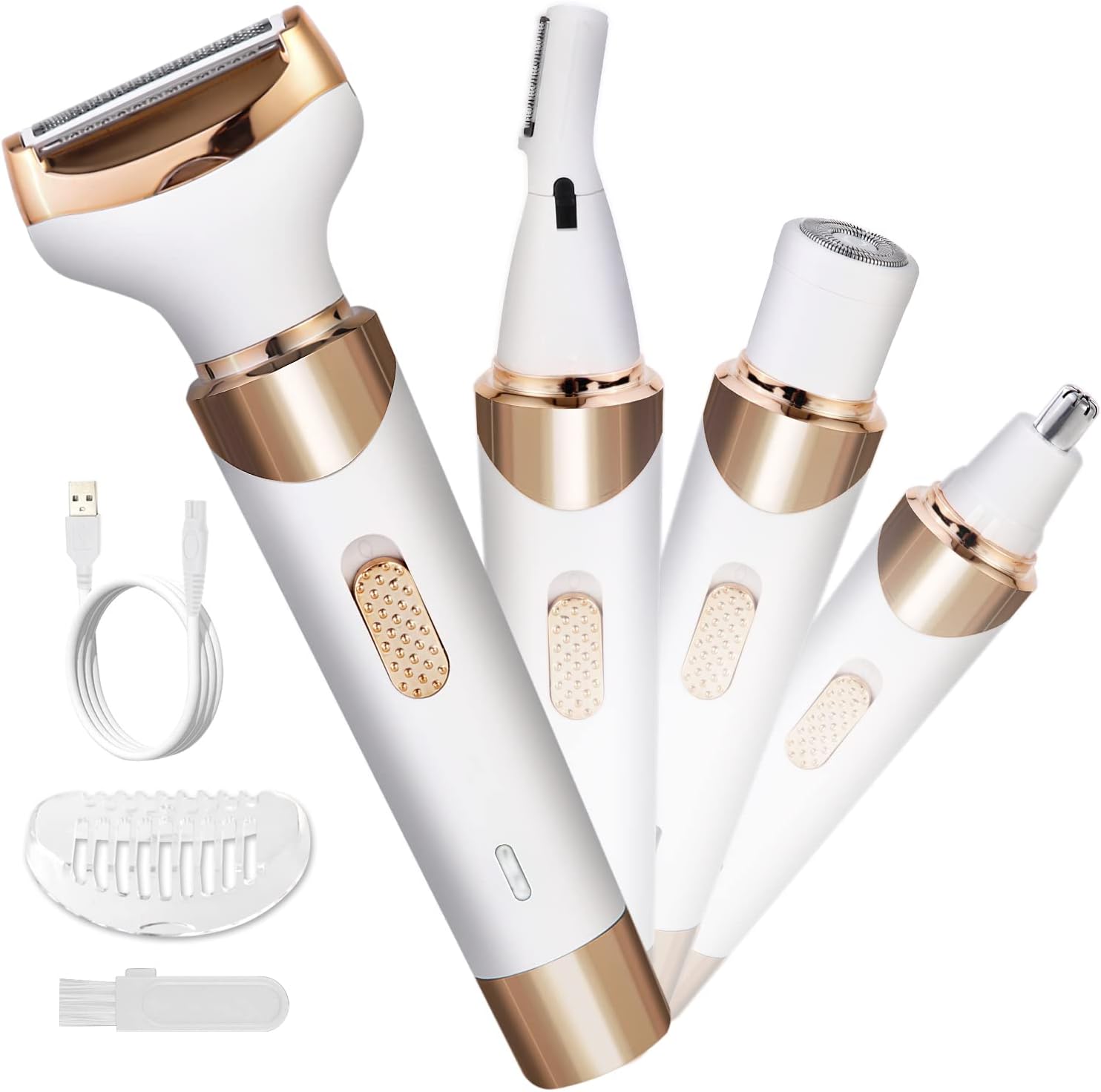 Electric Razor for Women Bikini Trimmer, MKIOVH Women's Cordless Portable 4 in 1 Painless Shaver, ​for face Legs Brows Nose Detachable Head USB Rechargeable Hair Trimmer