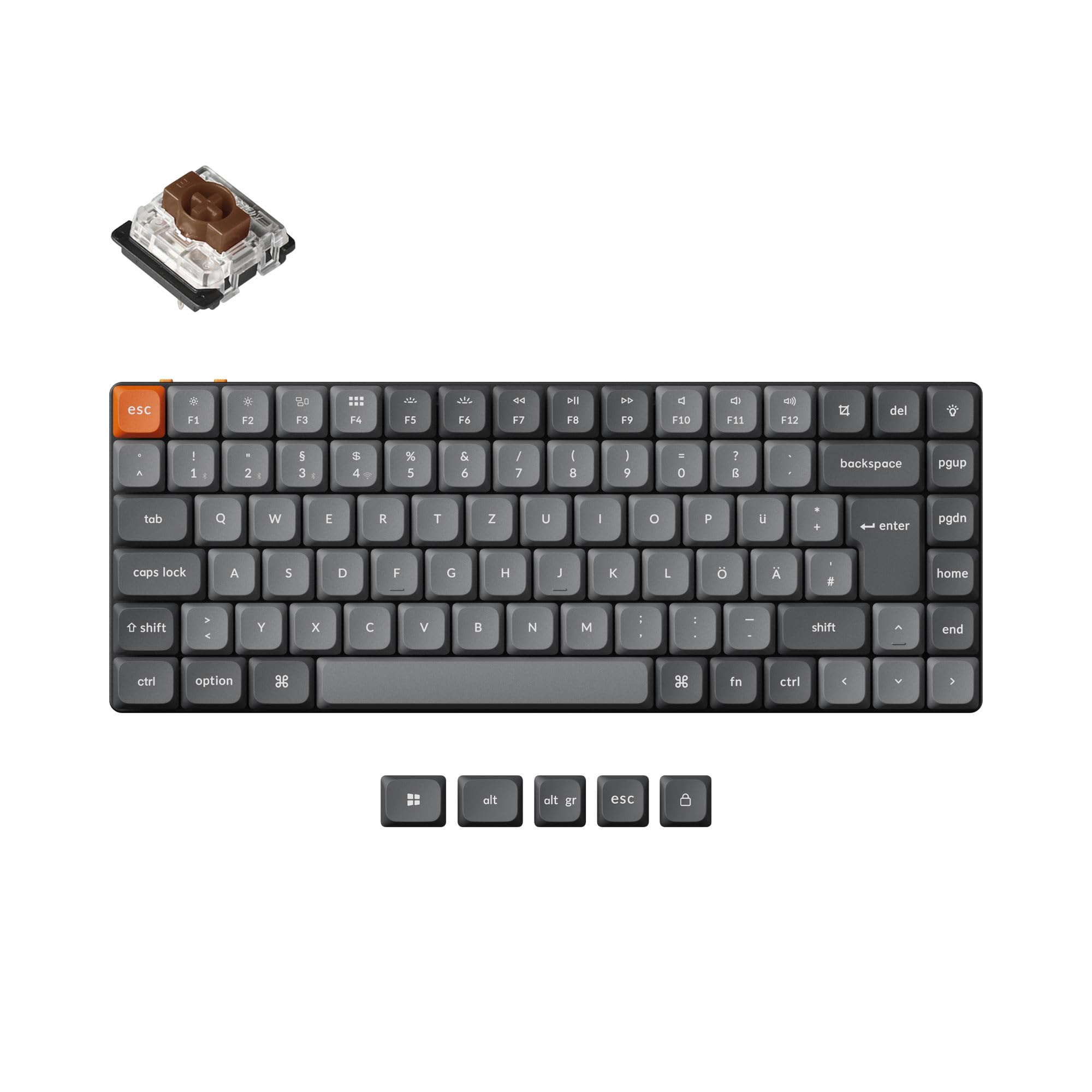 Keychron K3 Max kabellose mechanische Tastatur, 2,4 GHz/Bluetooth 5.1, programmierbar mit QMK/Launcher, 75%-ISO-DE-Layout, QWERTZ-Gaming-Tastatur für Mac/Windows – Gateron Low-Profile-Braun-Schalter