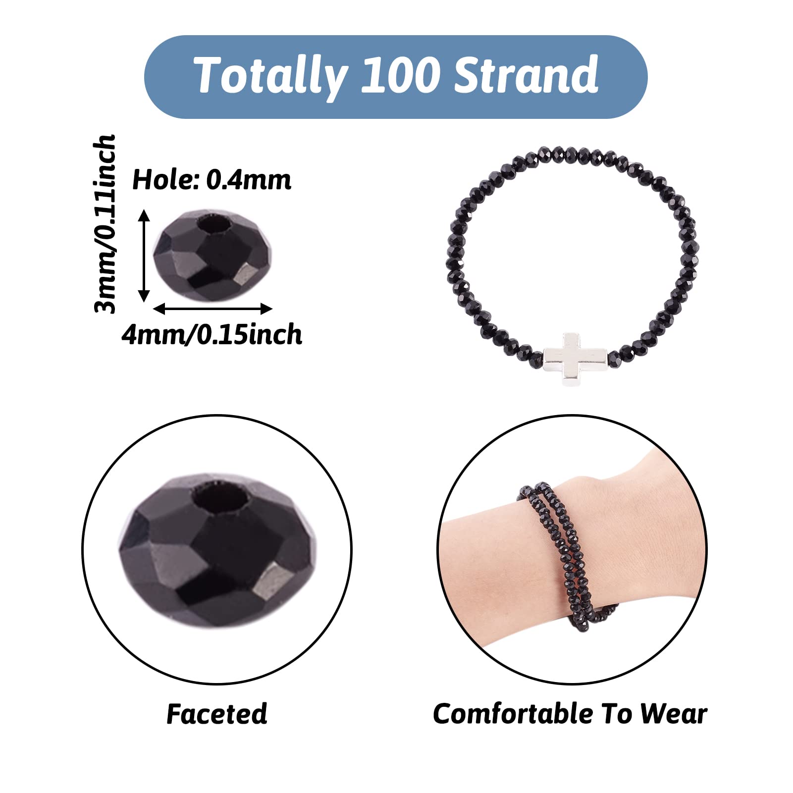 Perline Vetro Sfaccettato Nero - 4x3 Mm, 1300 Pz, Per Gioielli Fai Da Te - Foto 3