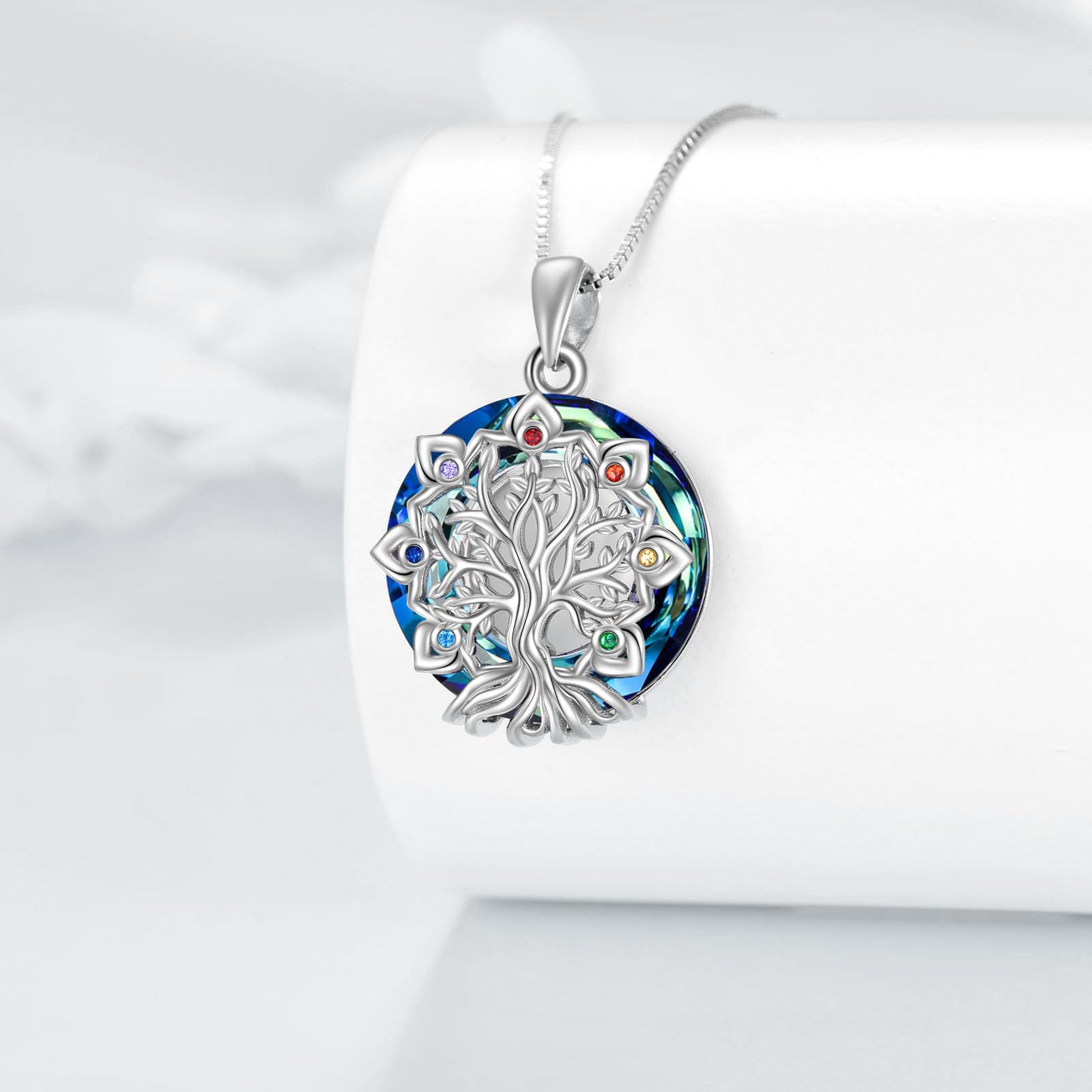 YAFEINI Baum des Lebens Kette 925 Sterling Silber Chakra Lotus/David Stern Anhänger Halskette Kristall Abalone Muschel Baum Schmuck Geschenk für Damen Mädchen Mama
