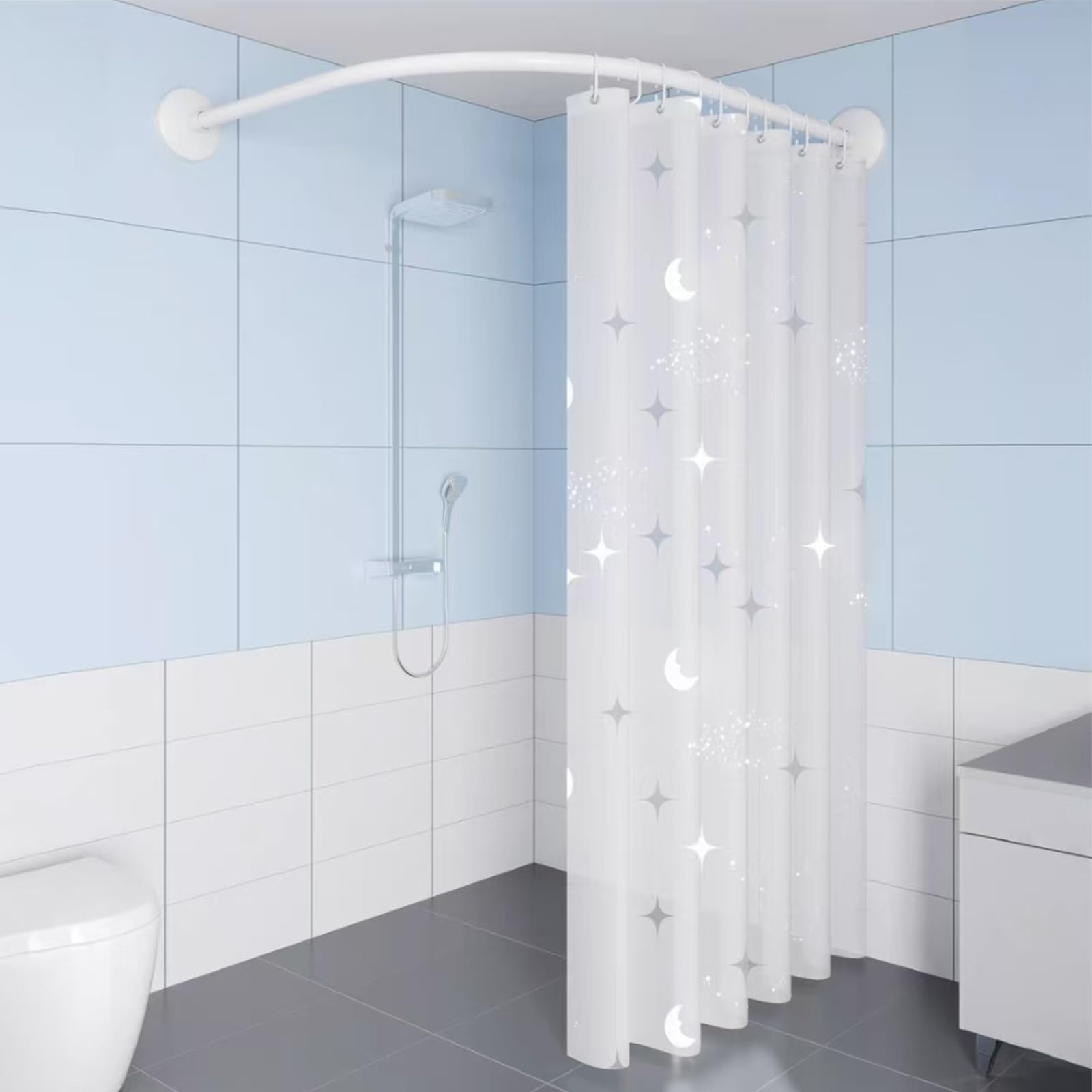 GLDYTVF Adjustable L-Shaped Stainless Steel Shower Curtain Rod Curved Corner Design for Bathrooms & Dressing Rooms Rust-Resistant Easy Installation Space-Saving Solution