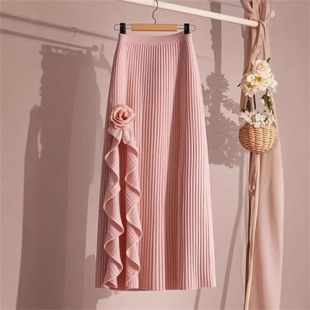 Lmtossey Gonna a pieghe a vita alta elastica da donna invernale con motivo floreale