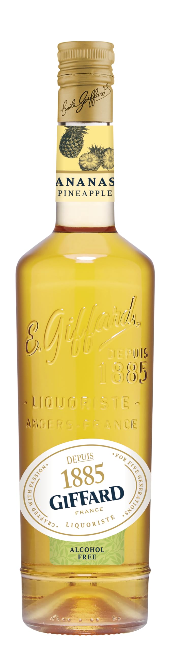 Giffard Alcohol-Free Premium Pineapple Liqueur, Perfect for non-alcholic cocktails or mixed drinks <0.5% vol, 70cl