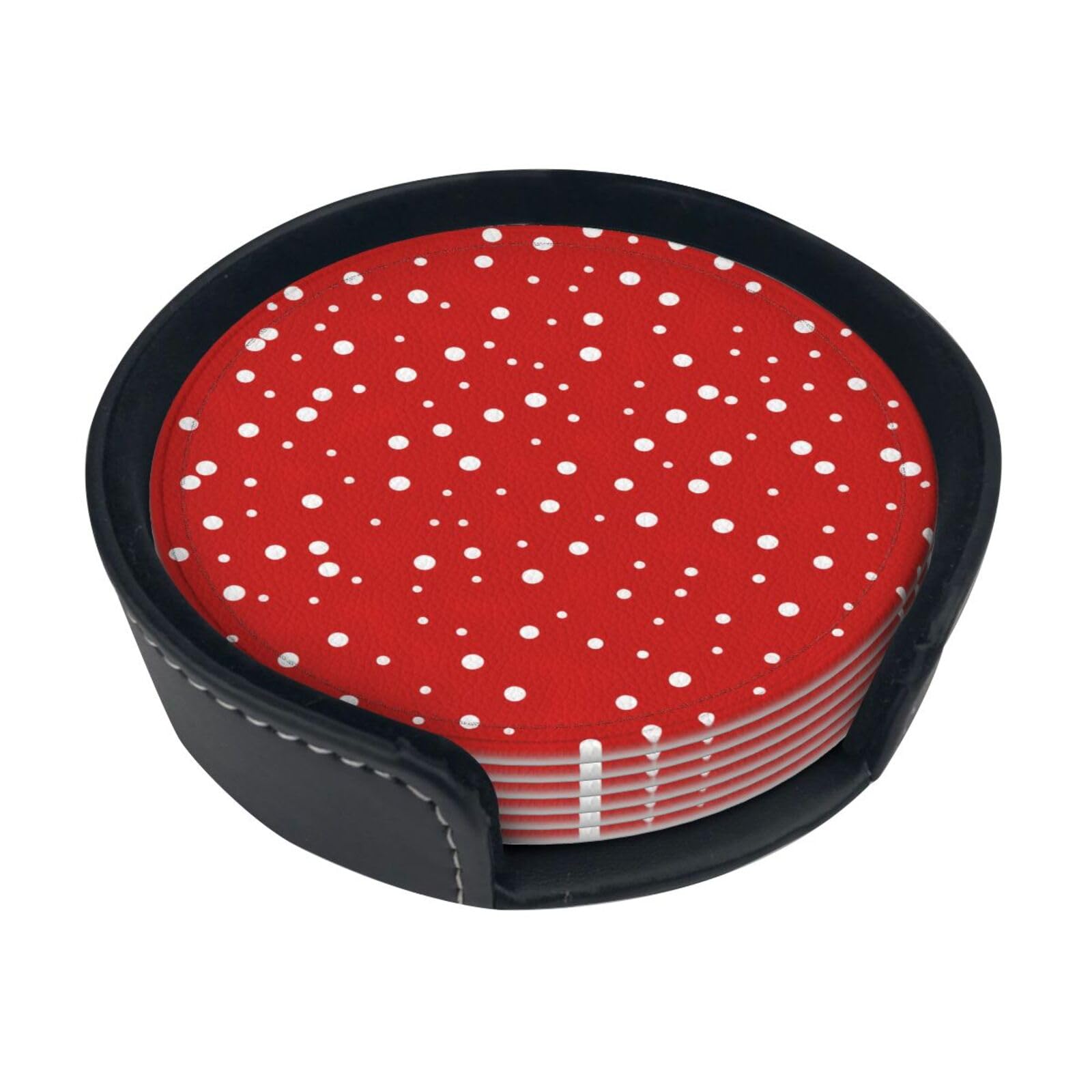 Dessous-de-verre à pois rouges lot de 6 pièces en polyuréthane pour verres et tasses