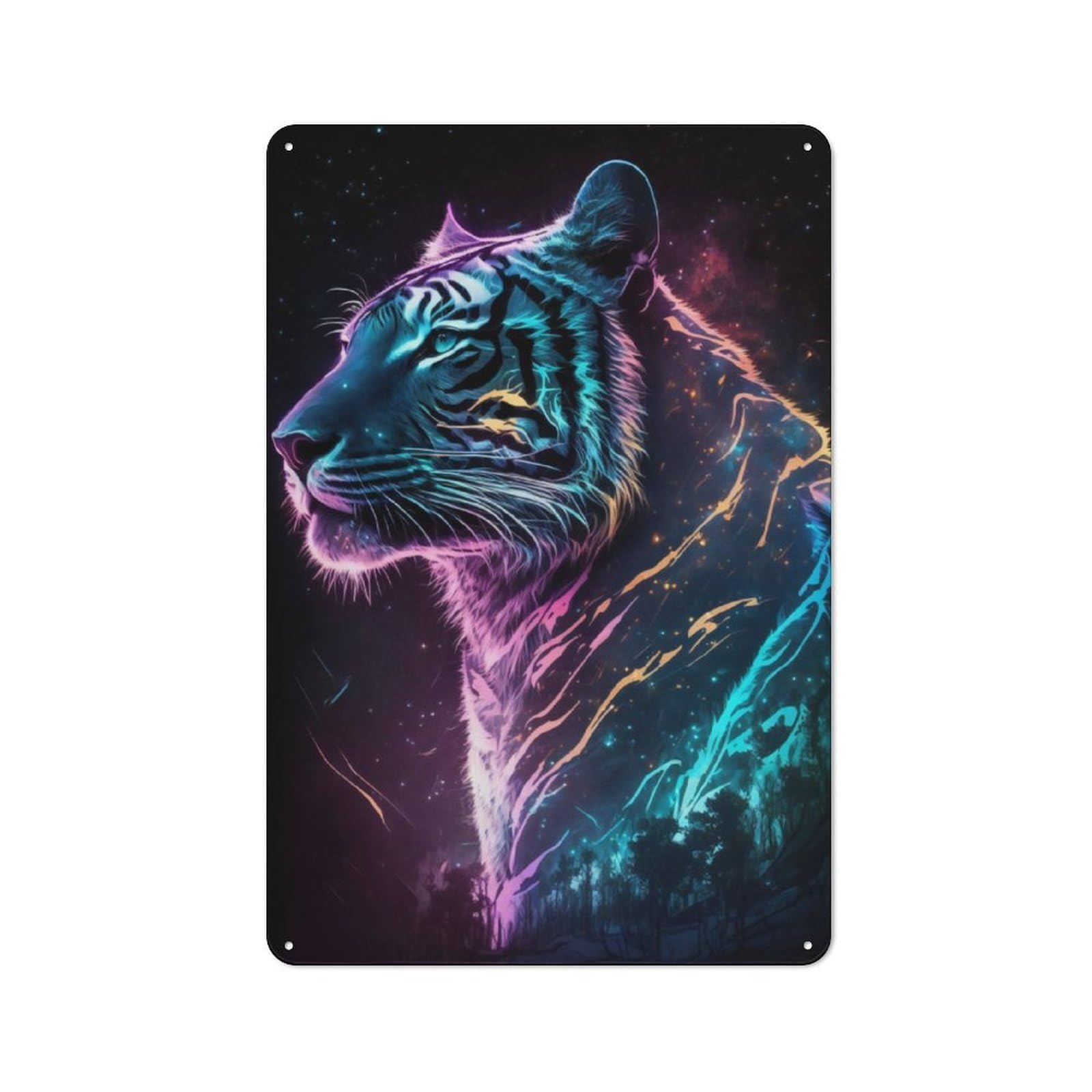Junmoney Synthwave Tiger 30X20cm Retro Metal Sign With For Man Cave Or Games Room, Tin Sign Wall Decor For Games Rooms And Man Caves