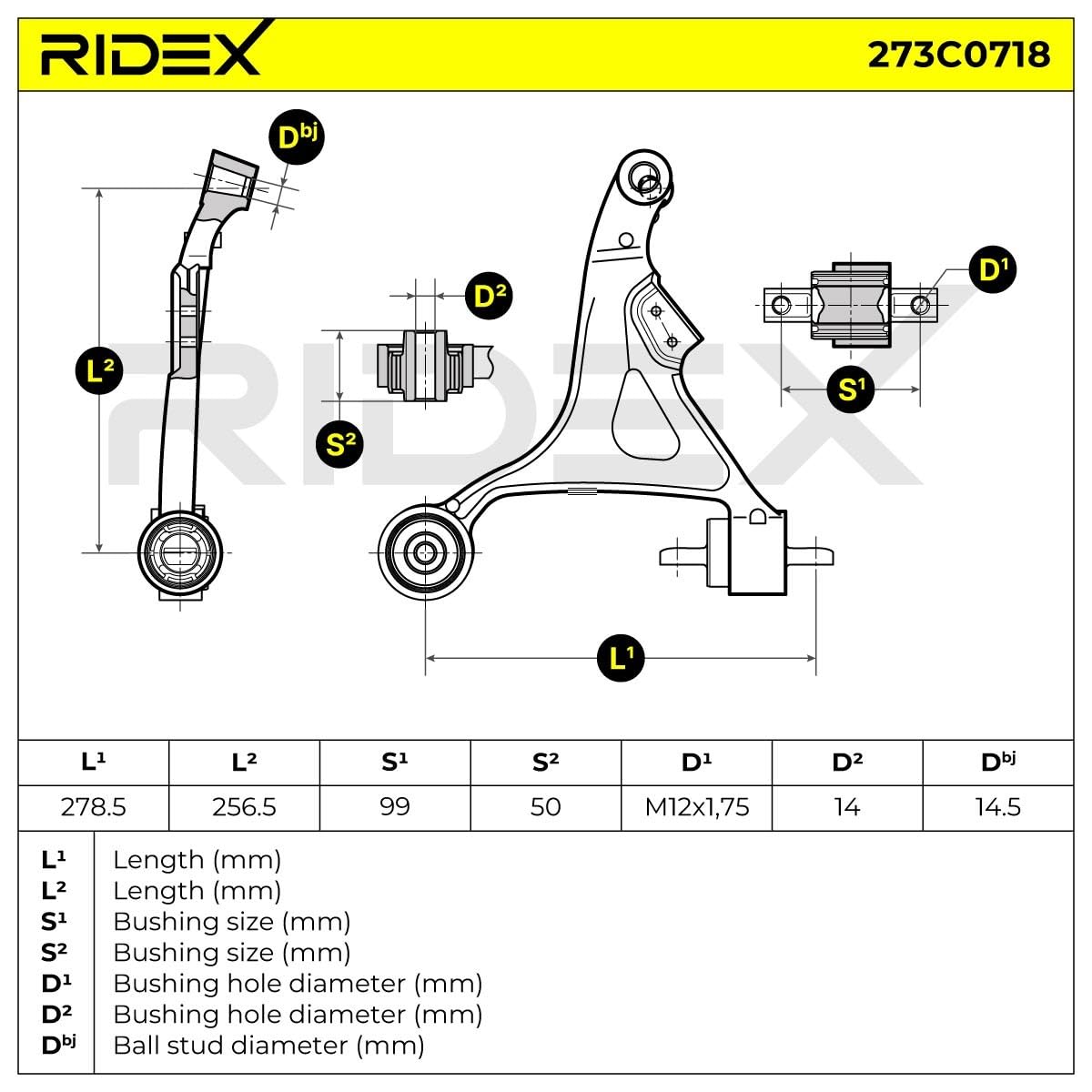 RIDEX 273C0718 Barra oscilante de suspensión de ruedas Delantero Izquierda con apoyo de caucho Compatible con VOLVO V70 II 285