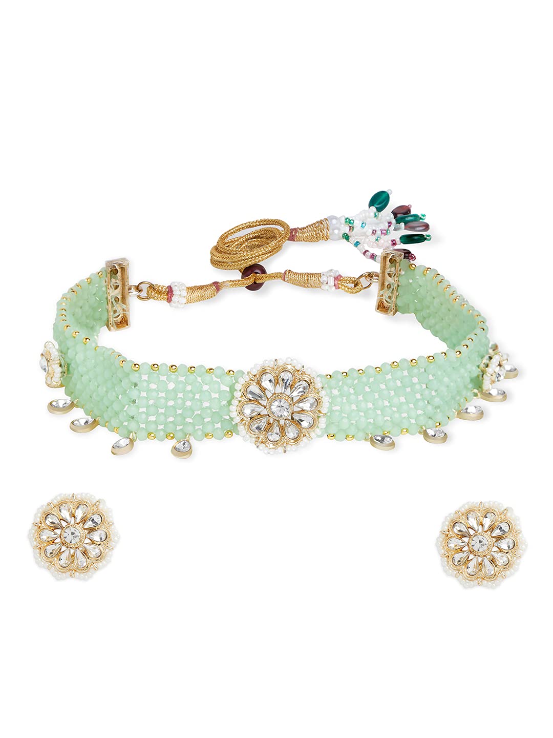 ZAVERI PEARLS Green Crystals Beaded Traditional Choker Necklace & Earring Set For Women-ZPFK11022 (B09GNK7THQ) Amazon Price History, Amazon Price Tracker