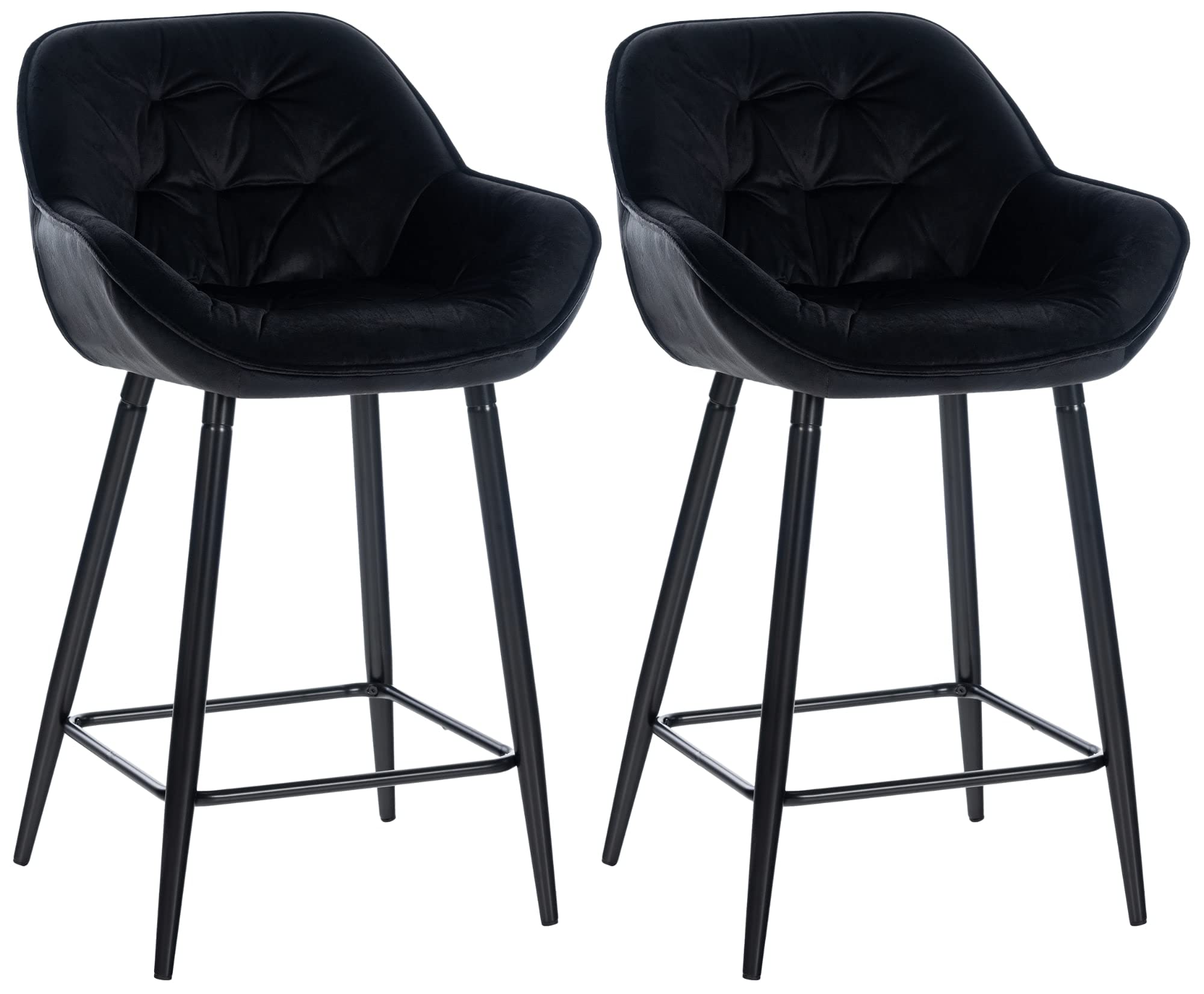 CLP Set De 2 Taburetes De Bar Gibson En Terciopelo o Tela I Juego De Dos Sillas Altas De Cocina con Base De Metal, Color:Negro, Material:Terciopelo
