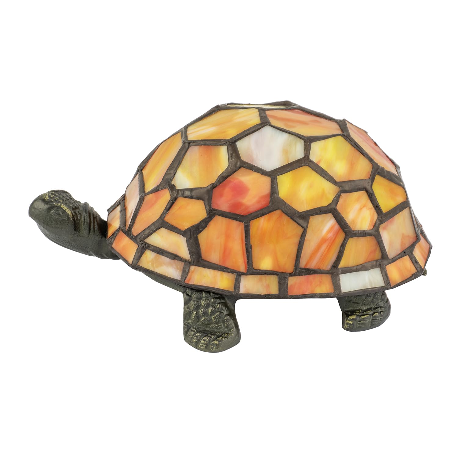 Happy Homewares Orange/Amber Quirky And Stained Glass Tiffany Tortoise Table Lamp